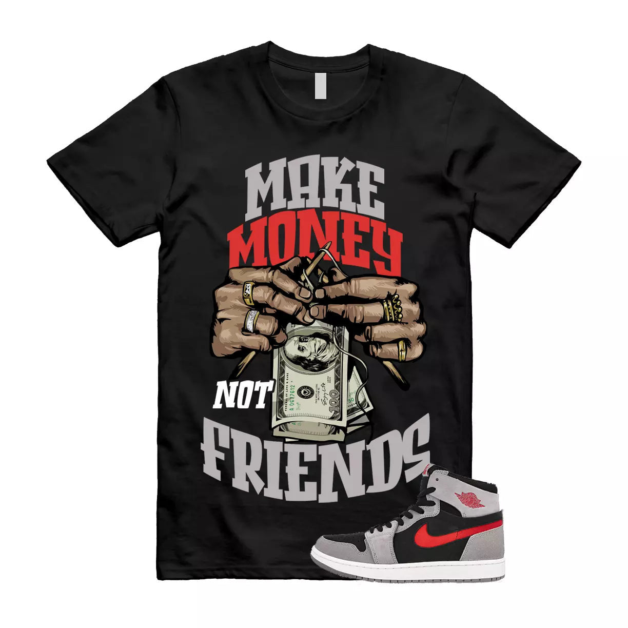 MM T Shirt to match Air Jordan 1 High Zoom Comfort 2 Fire Red Cement Grey T-Shirt, Sneaker Match Tee