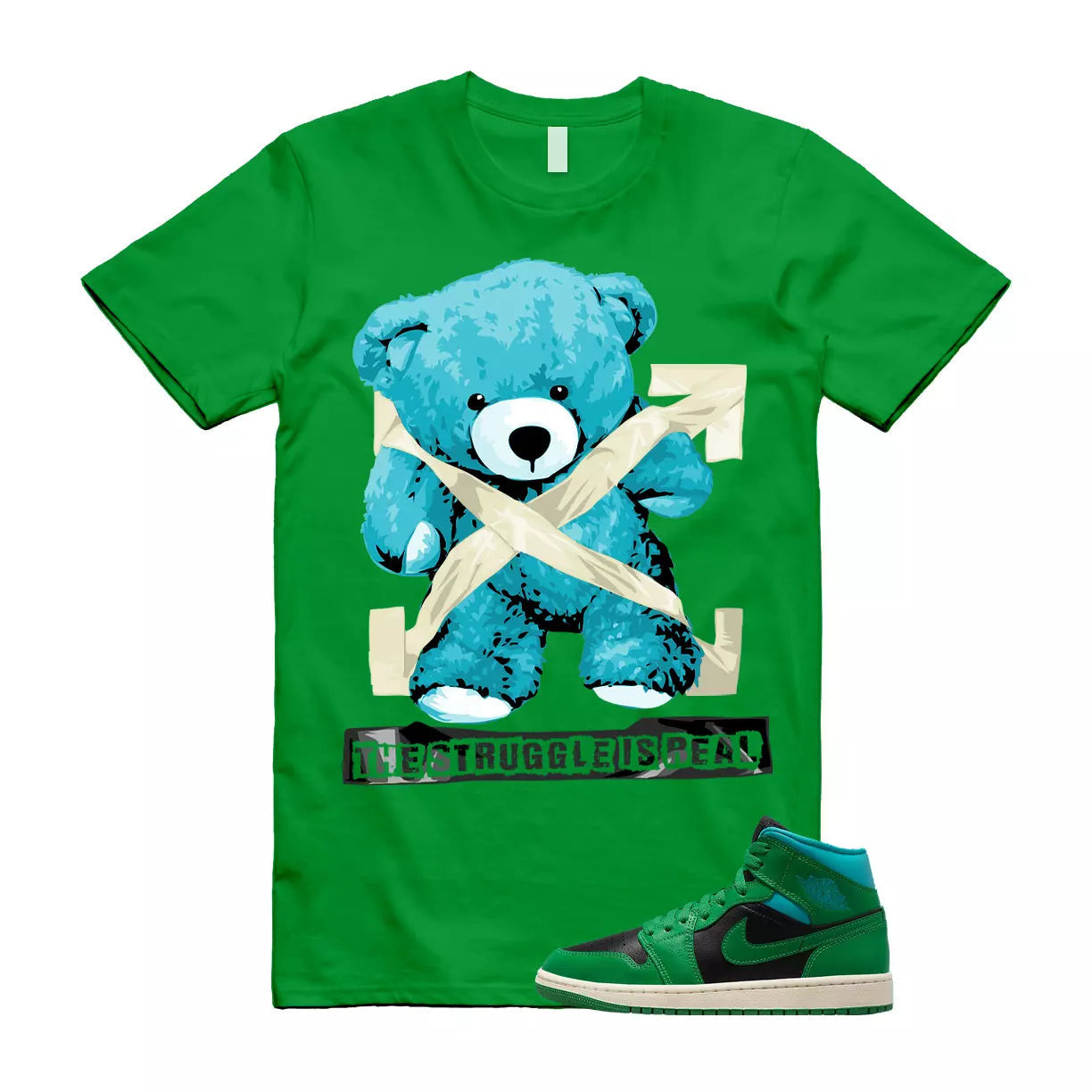The Struggle is Real T-Shirt to match Air Jordan 1 Mid WMNS Lucky Green Black Aquatone T-Shirt, Sneaker Match Tee