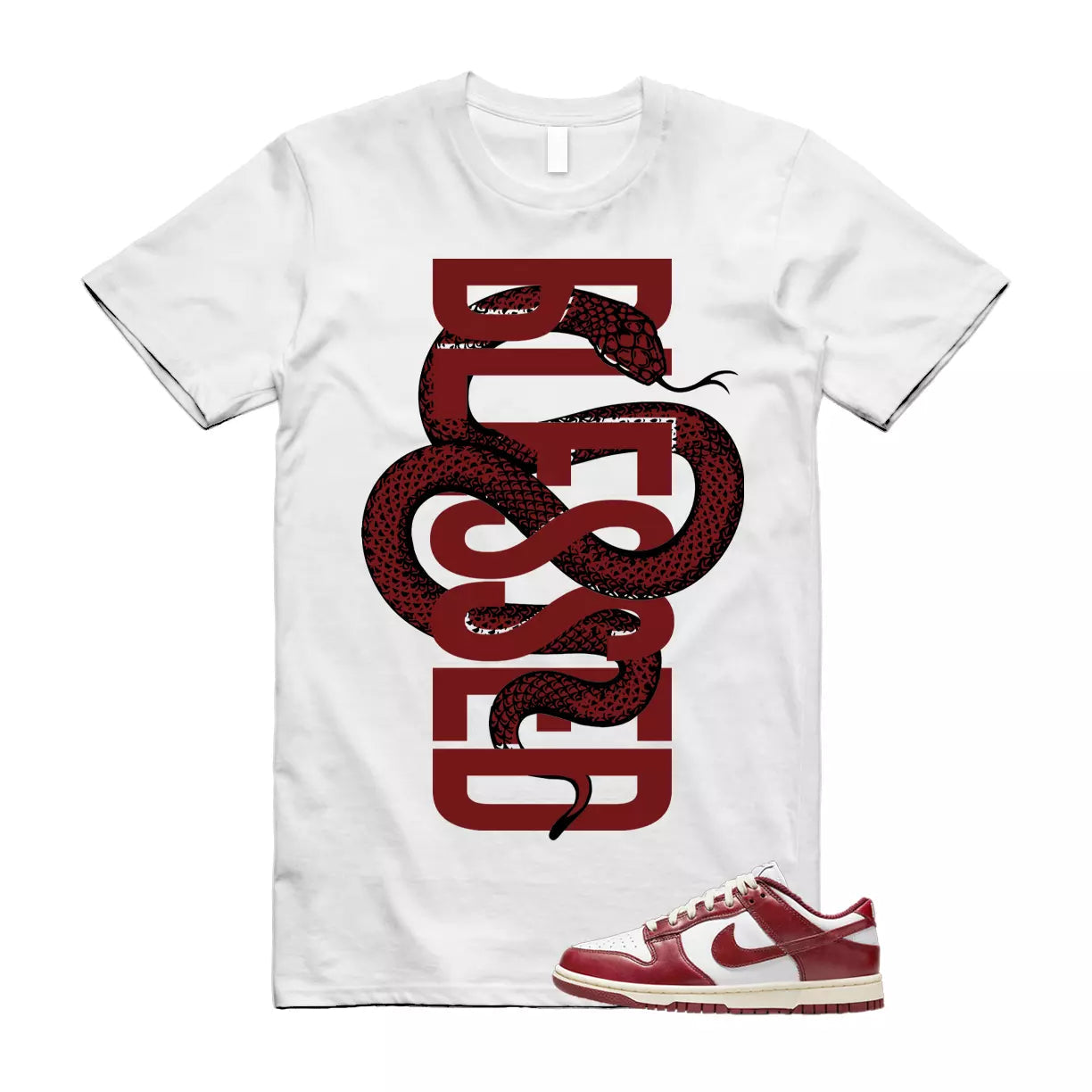 SNAKEBLS T Shirt to match N Dunk Low PRM Team Red WMNS Coconut Milk White T-Shirt, Sneaker Match Tee