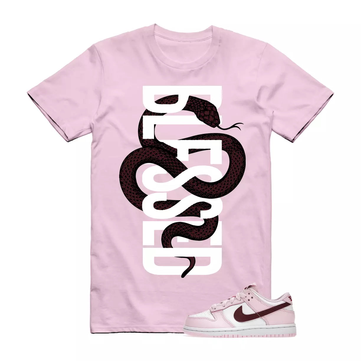 SNAKEBLS T Shirt to match N Dunk Low Pink Foam Dark Beetroot Red White Maroon T-Shirt, Sneaker Match Tee