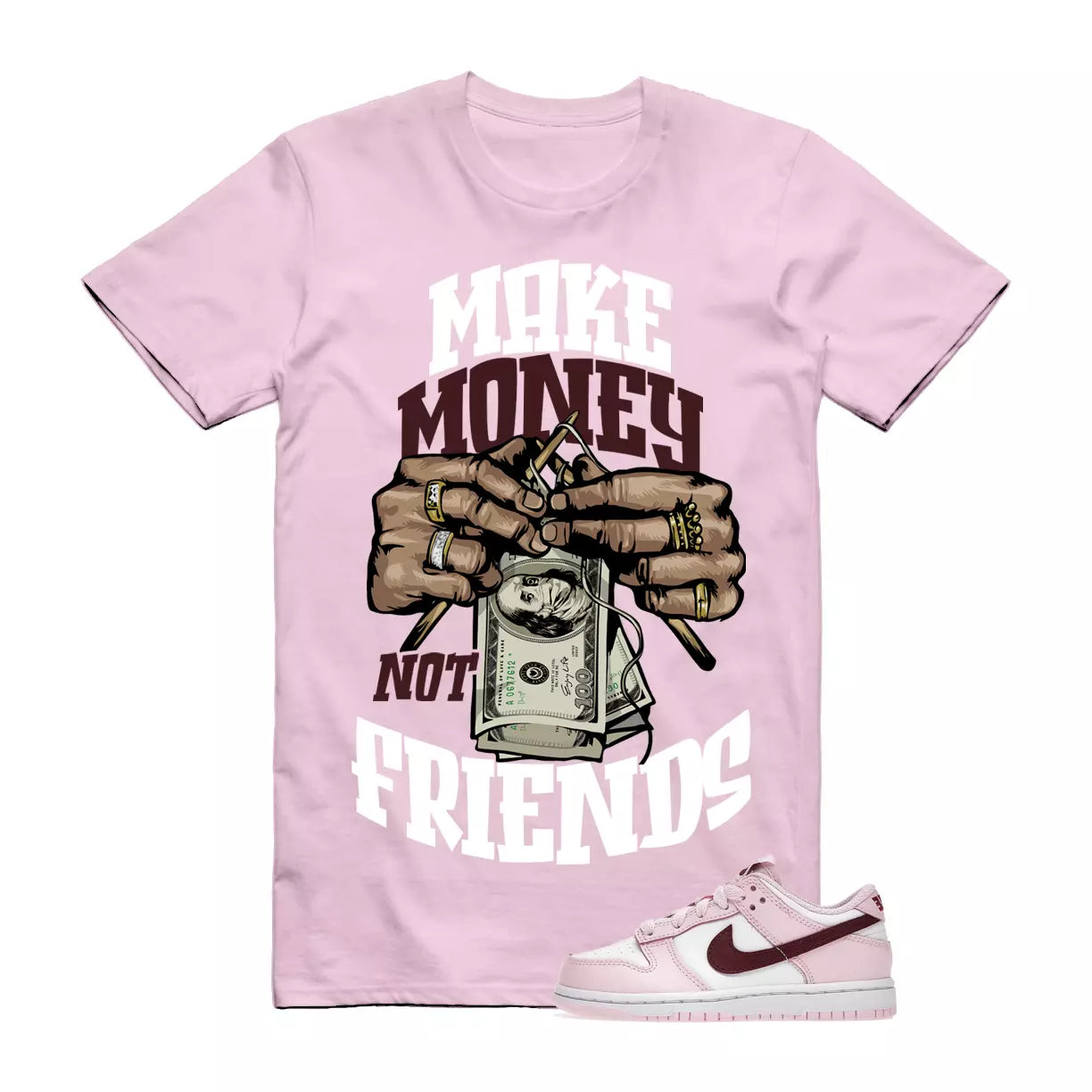 MM T Shirt to match N Dunk Low Pink Foam Dark Beetroot Red White Maroon T-Shirt, Sneaker Match Tee
