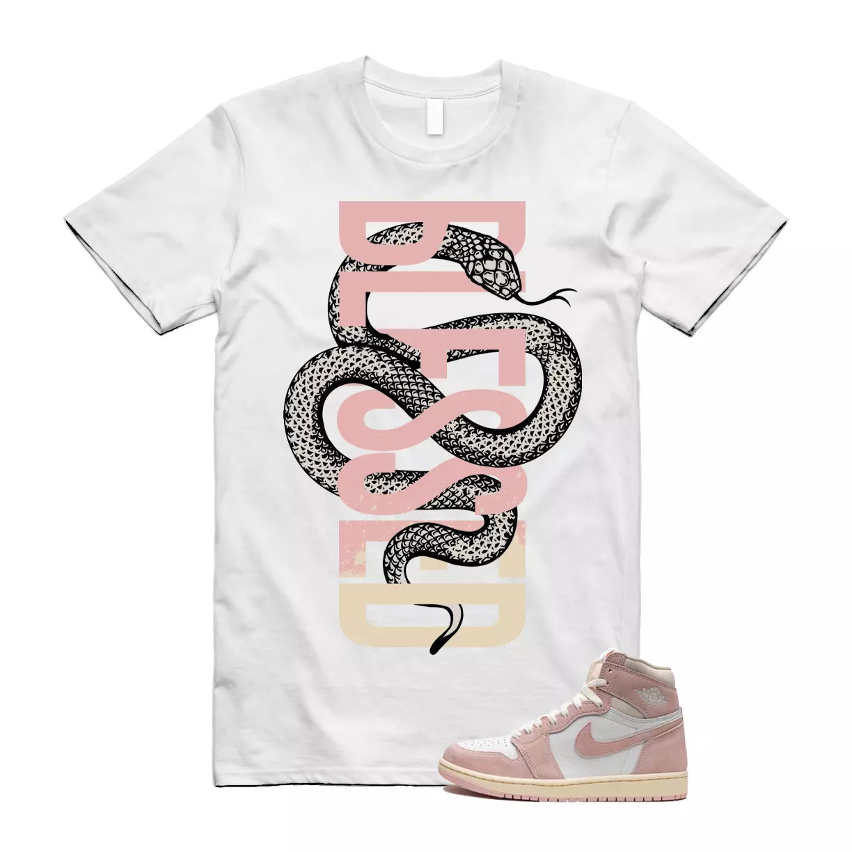 SNAKEB T Shirt to match Air Jordan 1 High OG WMNS Washed Pink Atmosphere Muslin T-Shirt, Sneaker Match Tee