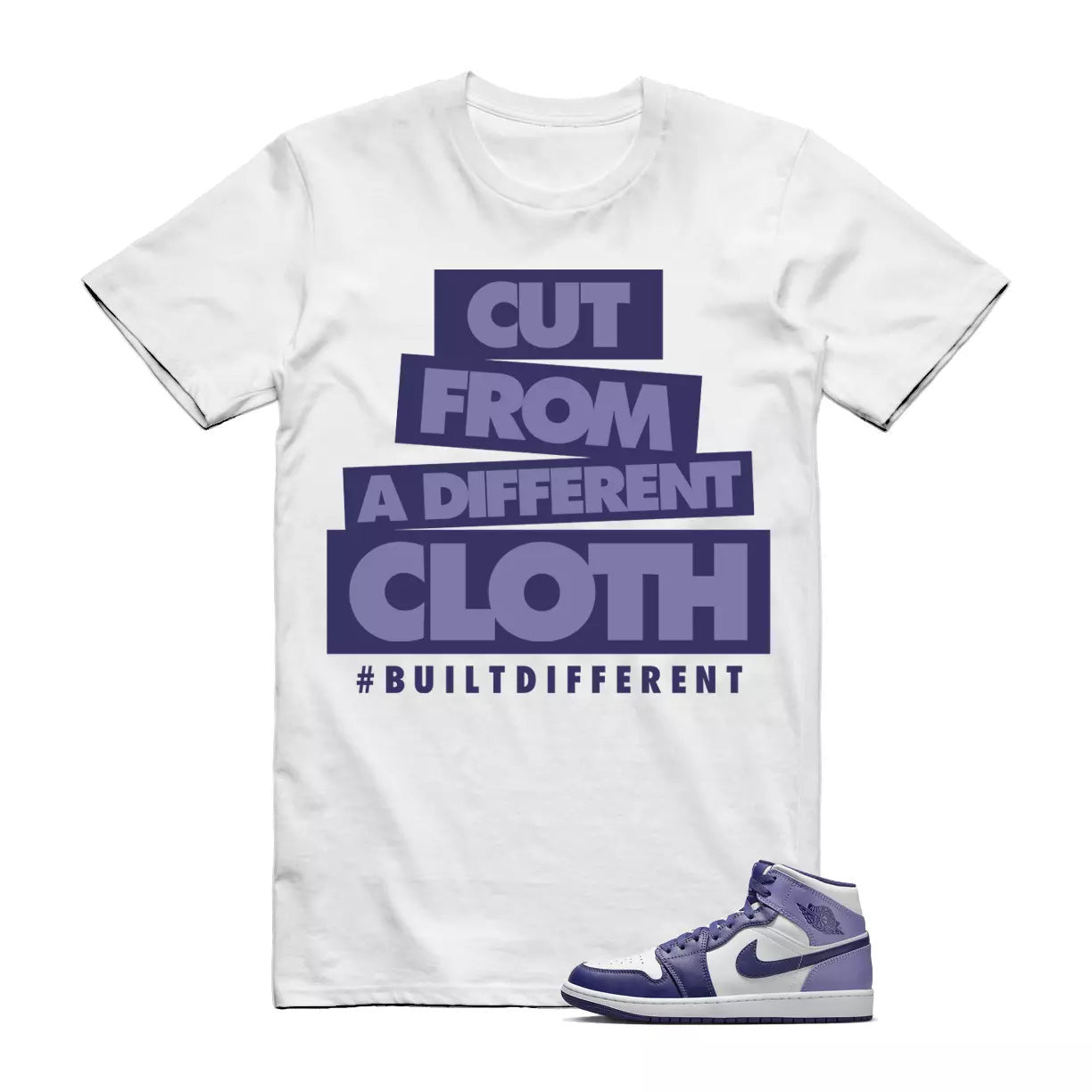 CLOTH T Shirt to match Air Jordan 1 Mid Sky J Light Purple Blueberry White T-Shirt, Sneaker Match Tee
