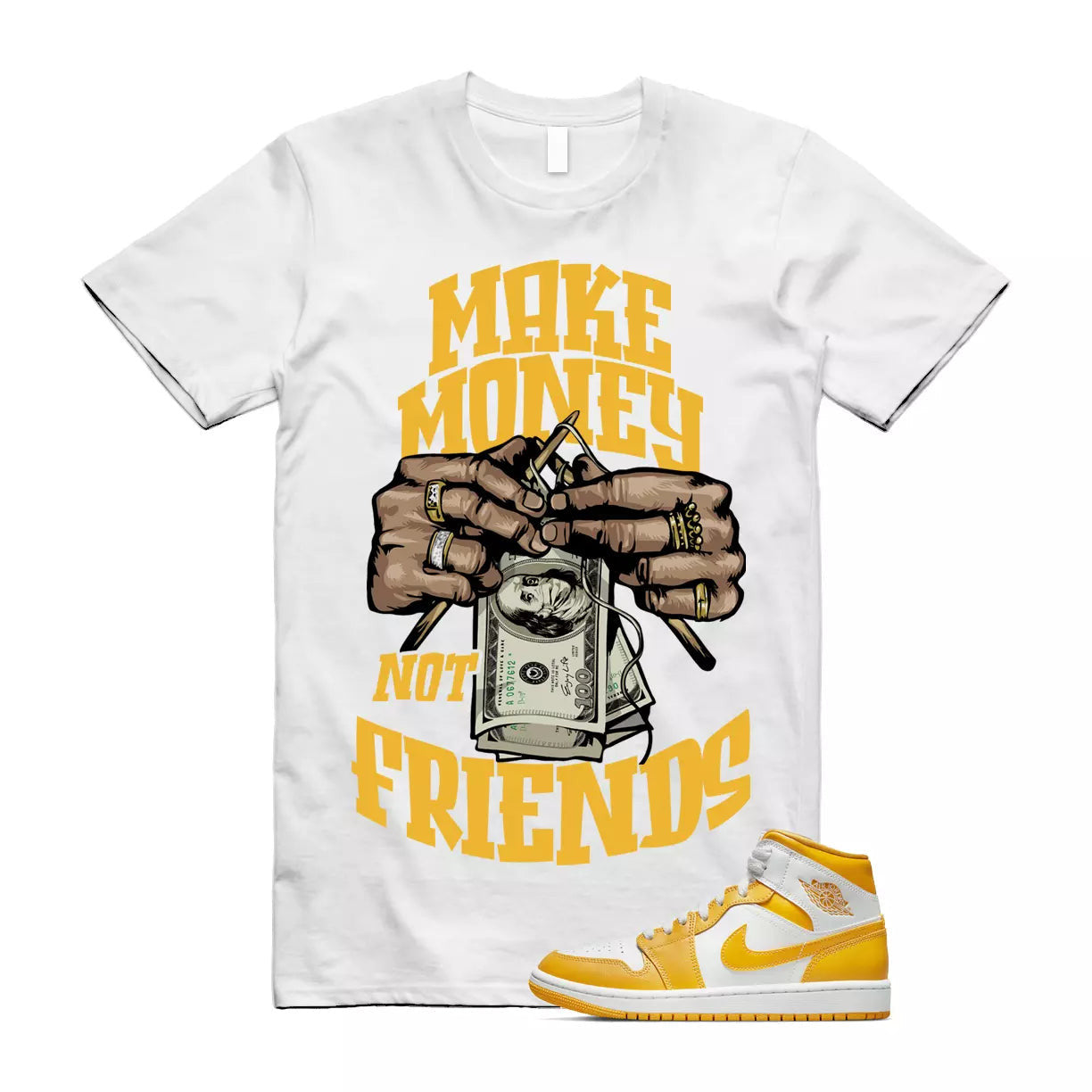 MM T Shirt to match Air Jordan 1 Mid WMNS University Gold White Summer T-Shirt, Sneaker Match Tee