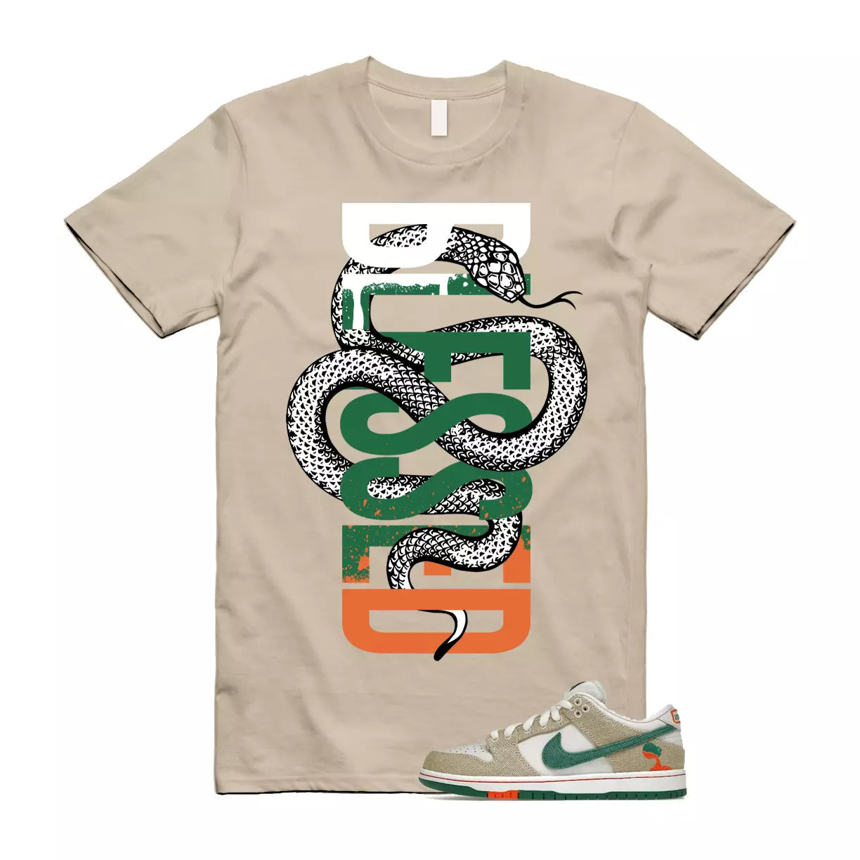 SNAKEB T Shirt to match Jarritos X N SB Dunk Low Phantom Safety Orange Malachite T-Shirt, Sneaker Match Tee