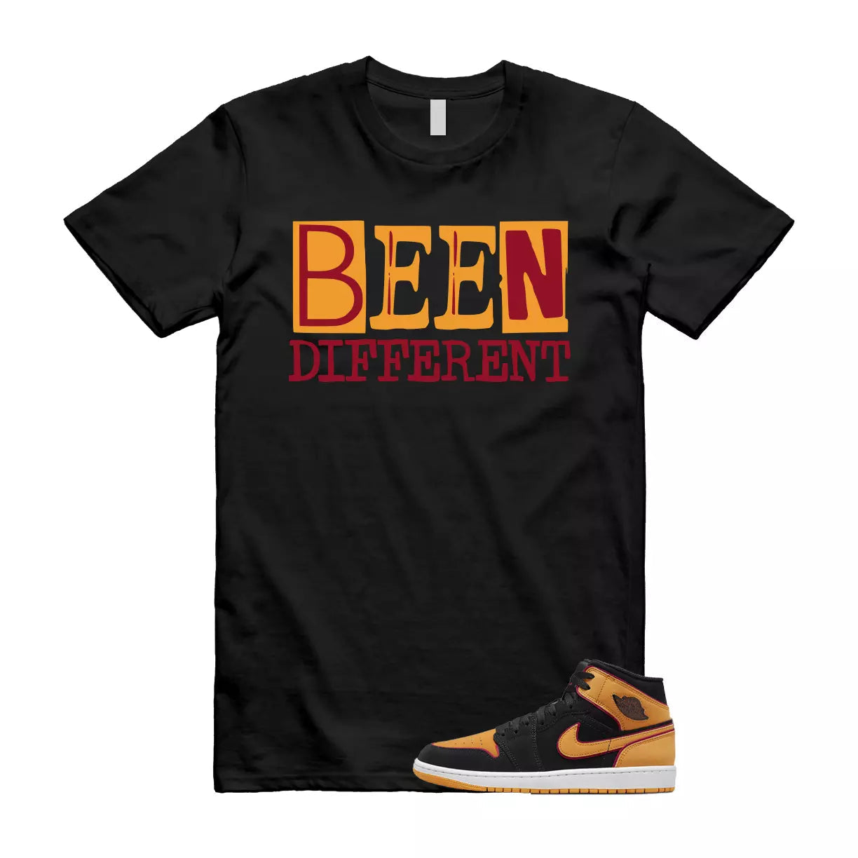 BEEN T Shirt to match 1 Mid Fat Tongue Black Vivid Orange Cardinal Red T-Shirt, Sneaker Match Tee
