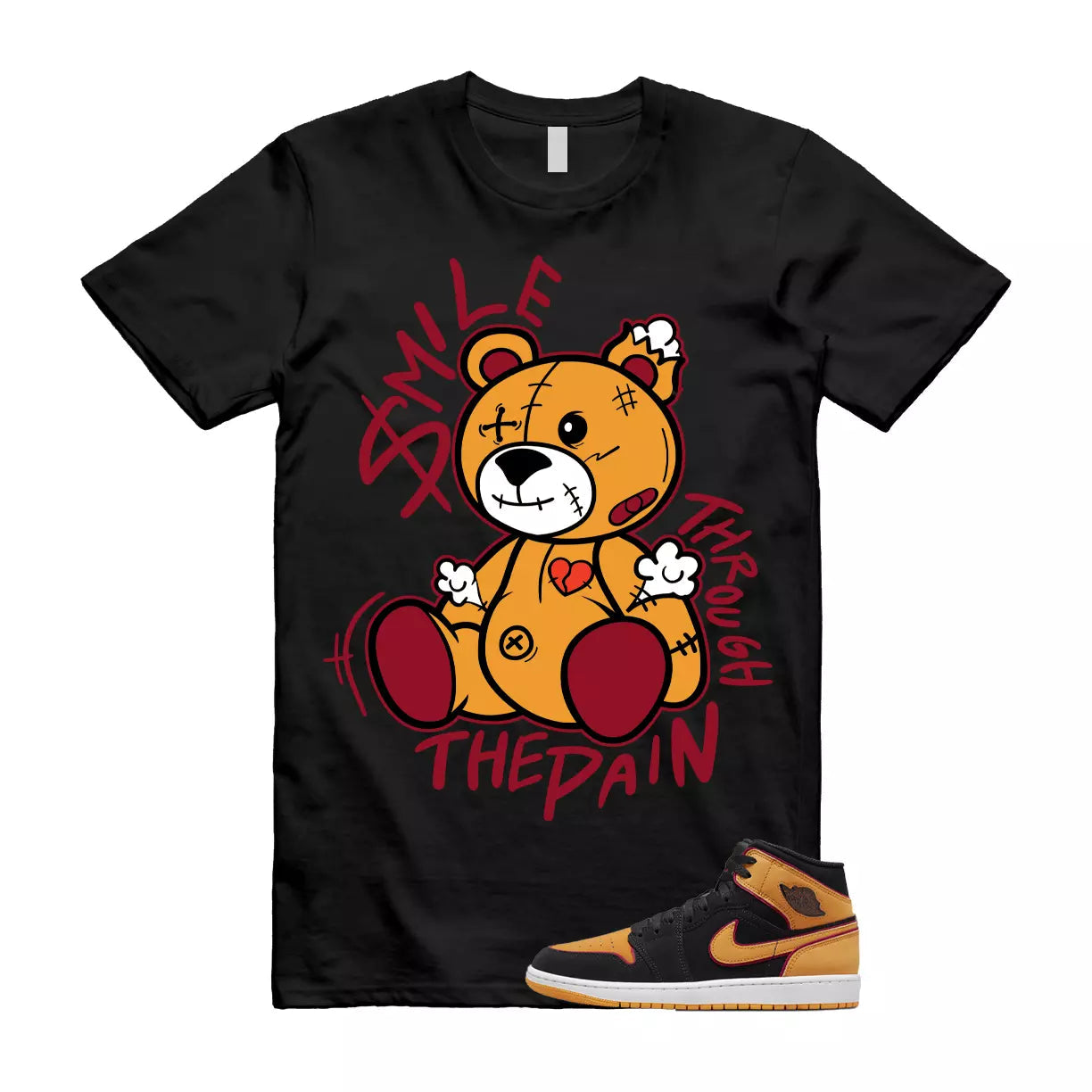 SM2 T Shirt to match 1 Mid Fat Tongue Black Vivid Orange Cardinal Red T-Shirt, Sneaker Match Tee