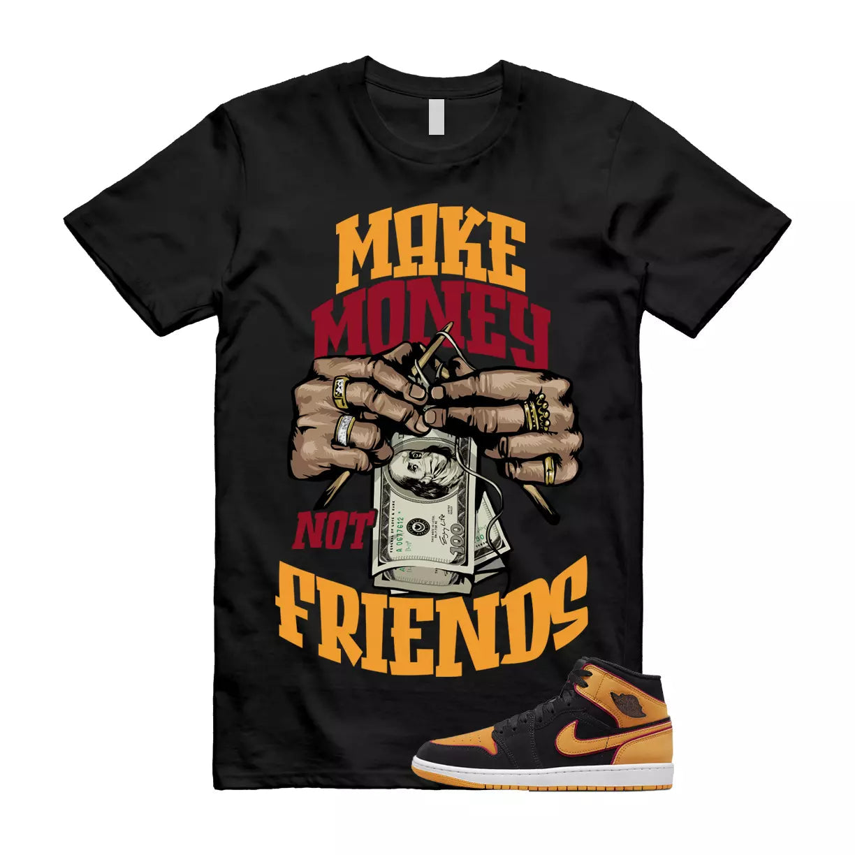 MM T Shirt to match 1 Mid Fat Tongue Black Vivid Orange Cardinal Red T-Shirt, Sneaker Match Tee