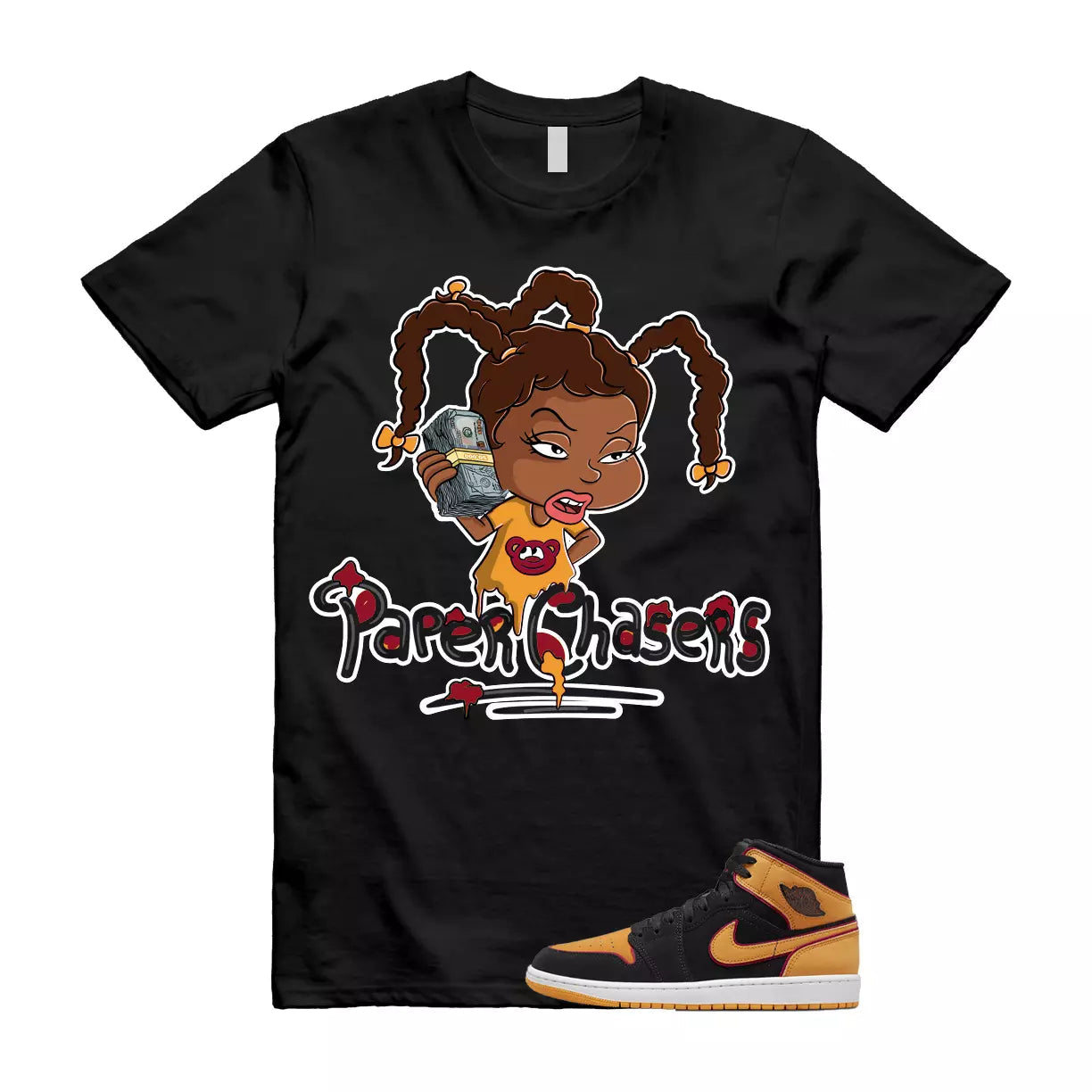 PC T Shirt to match 1 Mid Fat Tongue Black Vivid Orange Cardinal Red T-Shirt, Sneaker Match Tee
