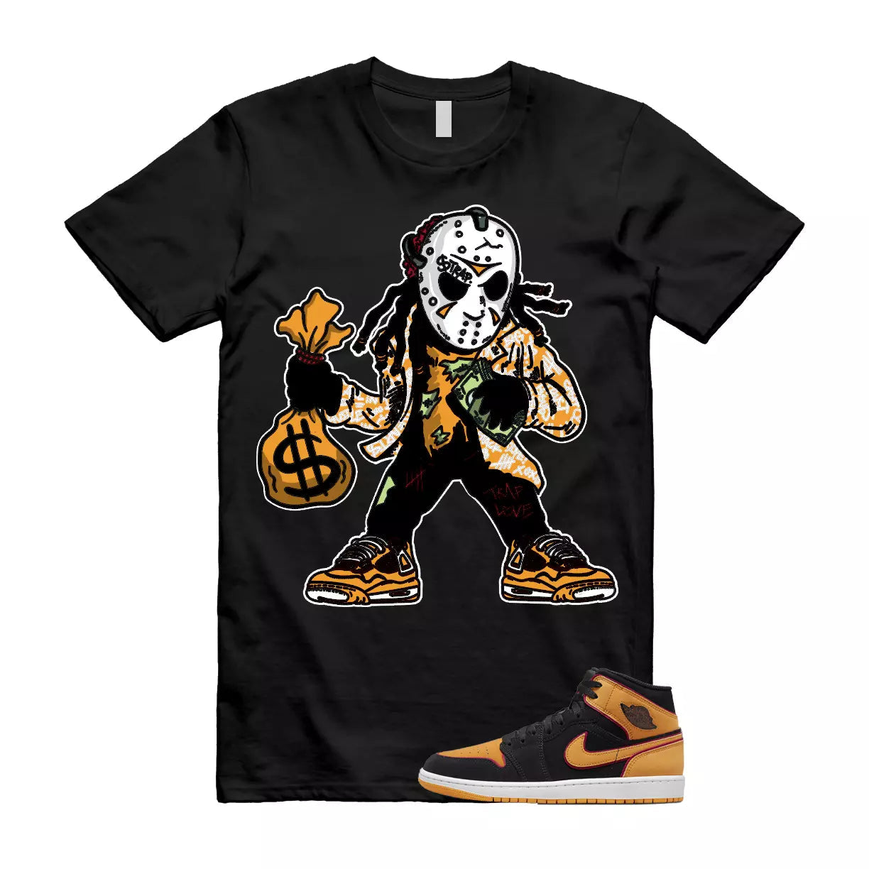 JASON T Shirt to match 1 Mid Fat Tongue Black Vivid Orange Cardinal Red T-Shirt, Sneaker Match Tee