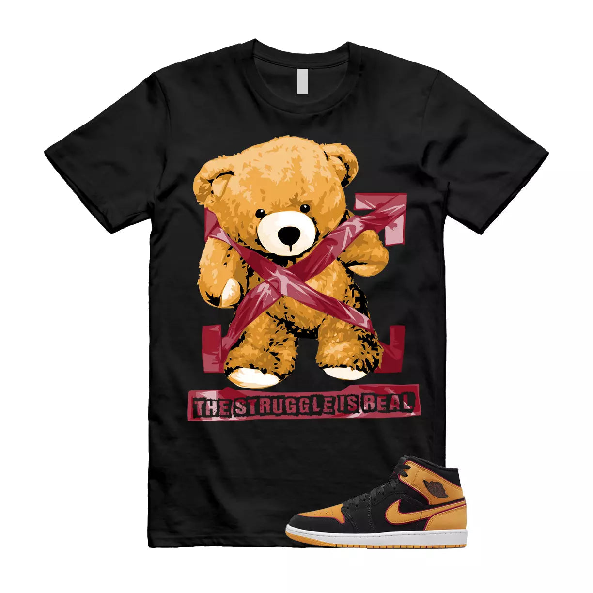 The Struggle is Real T-Shirt to match 1 Mid Fat Tongue Black Vivid Orange Cardinal Red T-Shirt, Sneaker Match Tee
