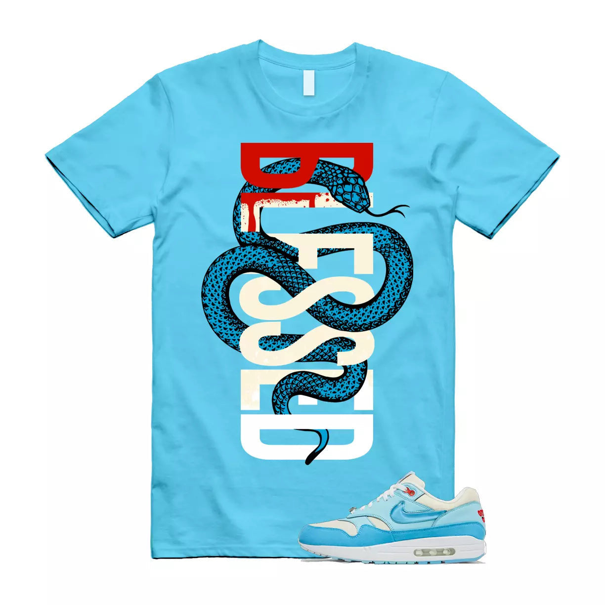 SNAKEBLS T Shirt to match Air Max 1 Puerto Rico Barely Blue Gale T-Shirt, Sneaker Match Tee