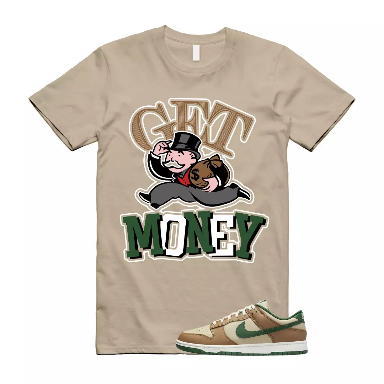 GM T Shirt to match Dunk Low Tan Retro Rattan Gorge Green Sail Dark Driftwood T-Shirt, Sneaker Match Tee