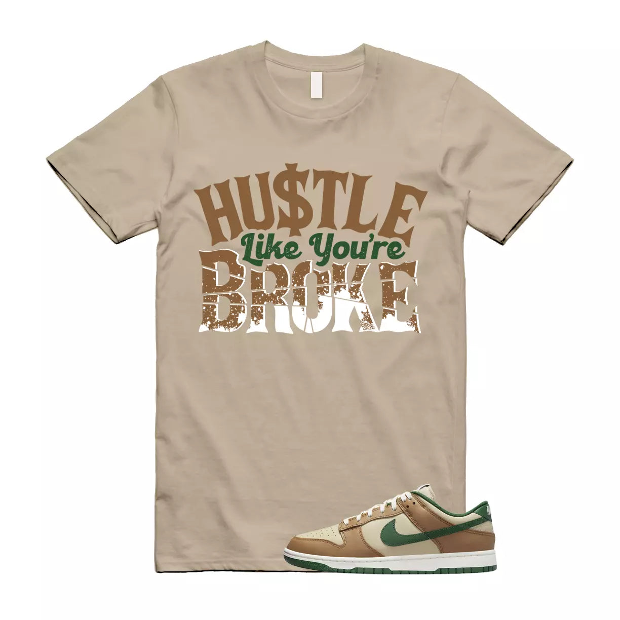 BROKE T Shirt to match Dunk Low Tan Retro Rattan Gorge Green Sail Dark Driftwood T-Shirt, Sneaker Match Tee