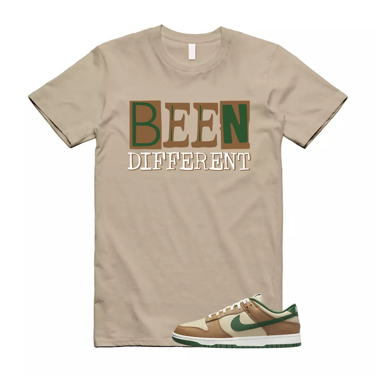 BEEN T Shirt to match Dunk Low Tan Retro Rattan Gorge Green Sail Dark Driftwood T-Shirt, Sneaker Match Tee