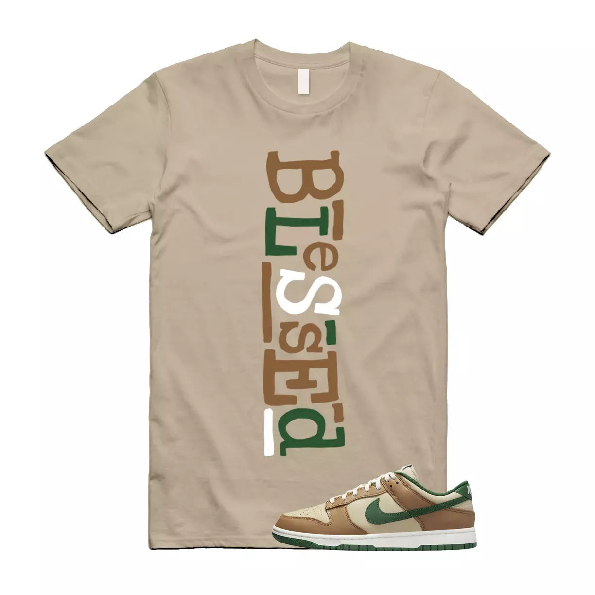 B2 T Shirt to match Dunk Low Tan Retro Rattan Gorge Green Sail Dark Driftwood T-Shirt, Sneaker Match Tee