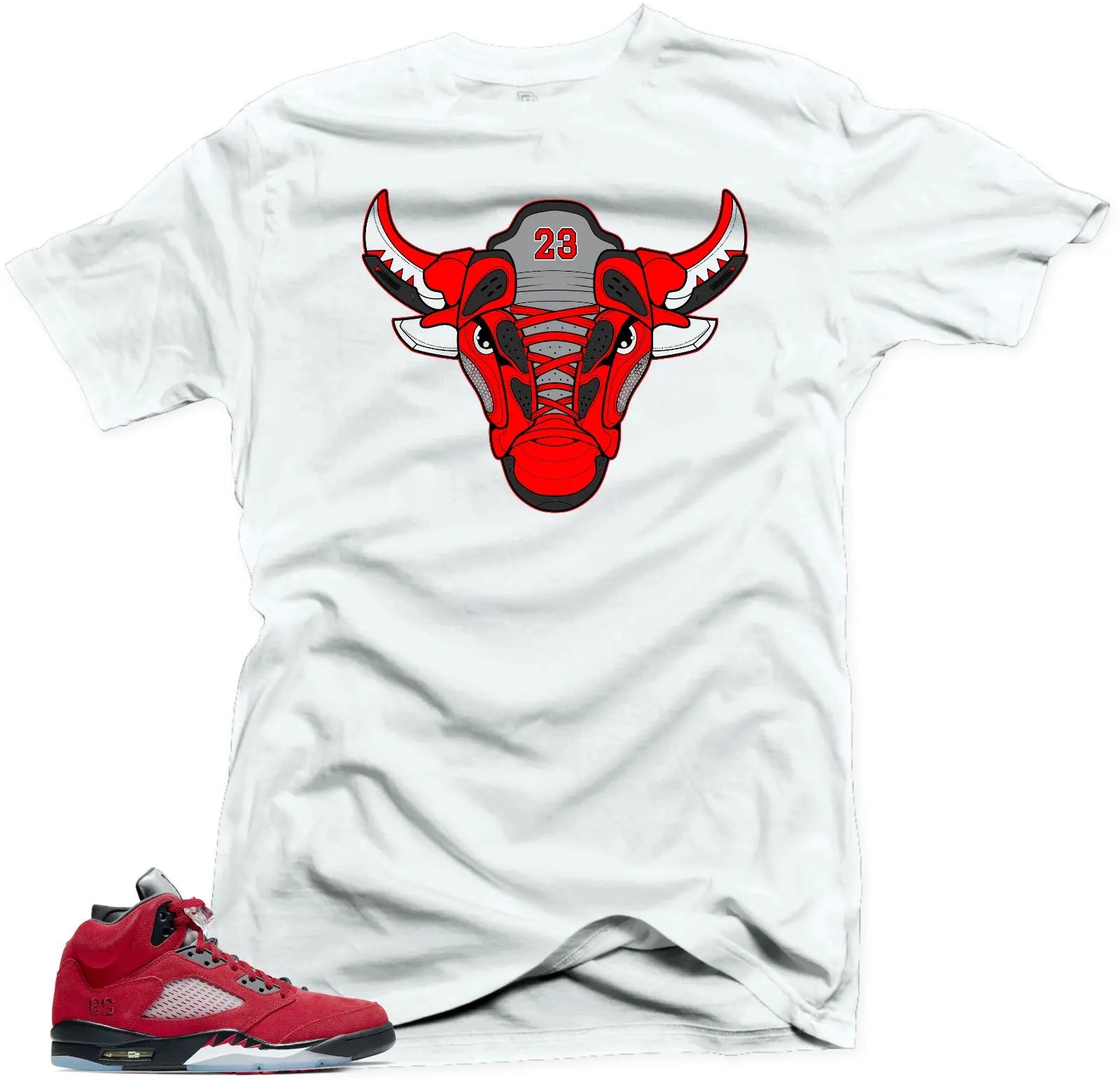Shirt to Match Jordan Retro 5 Raging Bull Sneaker Shirts - Bull White Tee T-Shirt, Sneaker Match Tee
