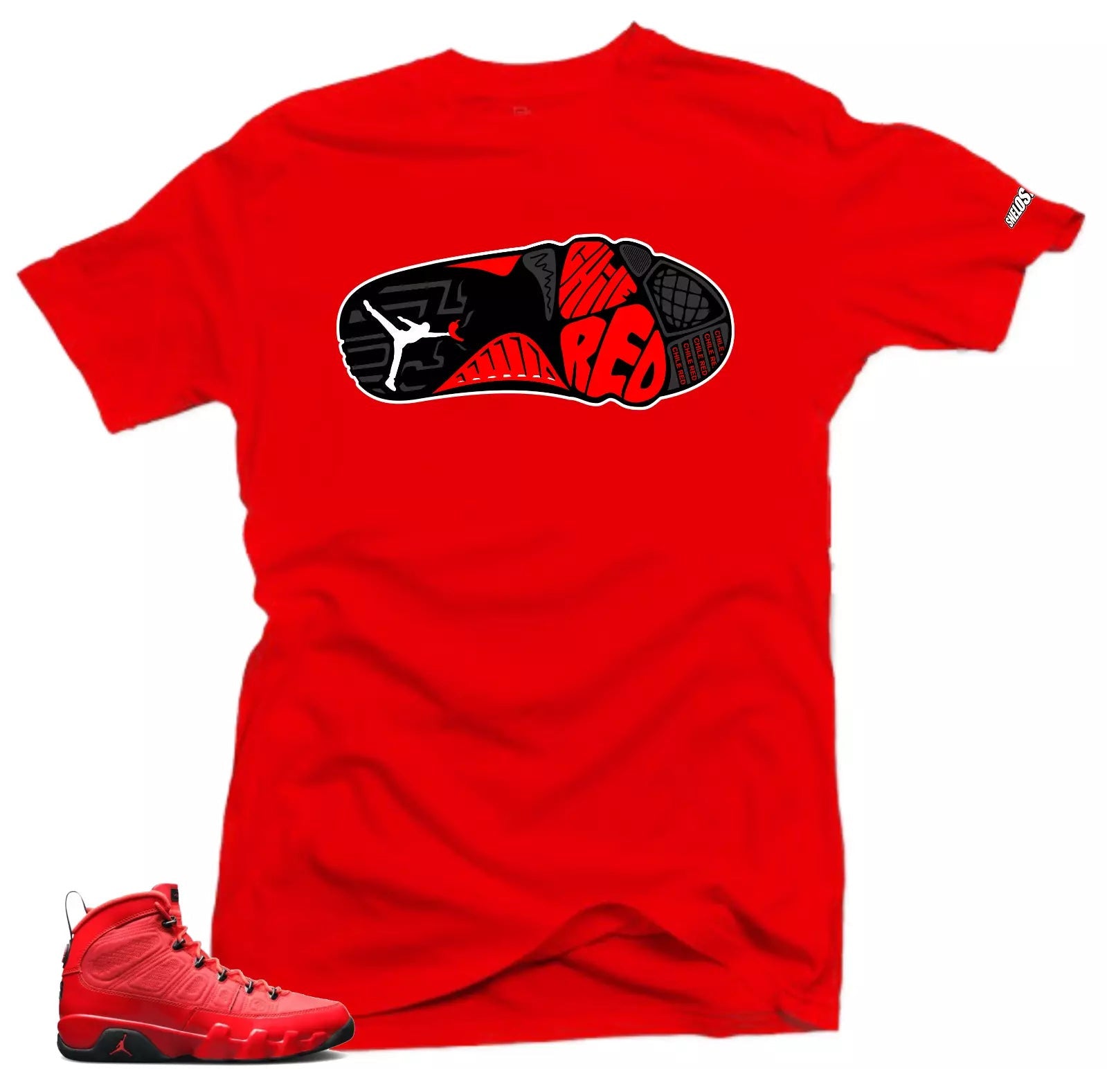 Shirt To Match Jordan 9 Chile Red Shoes-Chile Red Sole Tees T-Shirt, Sneaker Match Tee