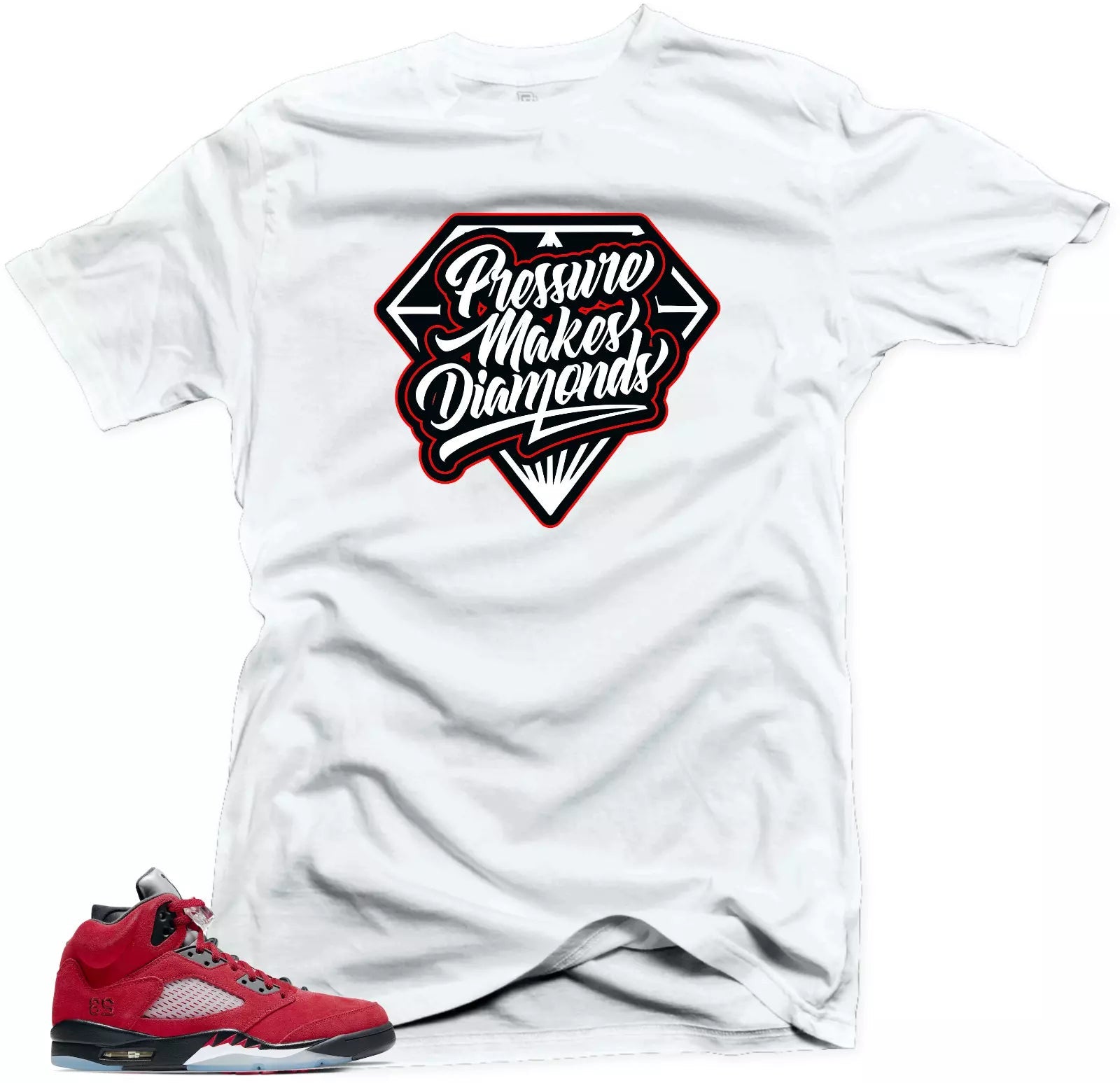 Shirt to Match Jordan Retro 5 Raging Bull Sneaker Tees-Diamonds White Tees T-Shirt, Sneaker Match Tee