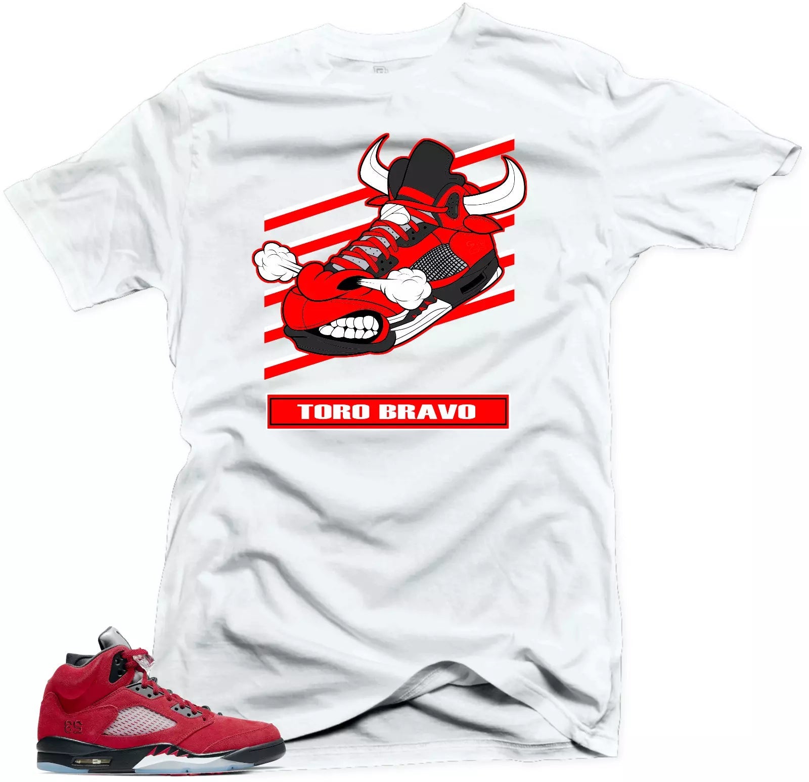 Shirt to Match Jordan Retro 5 Raging Bull Sneaker Shirts -Toro Bravo White Tees T-Shirt, Sneaker Match Tee