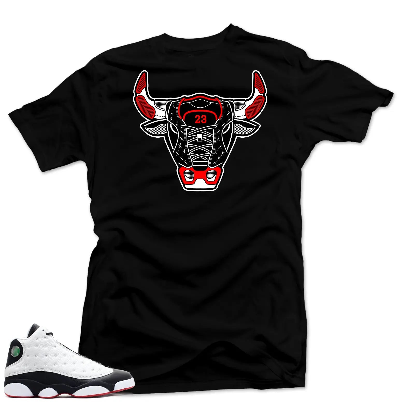 Shirt to Match Jordan 13 He Got Game Sneakers.Bull13 Black Tee T-Shirt, Sneaker Match Tee