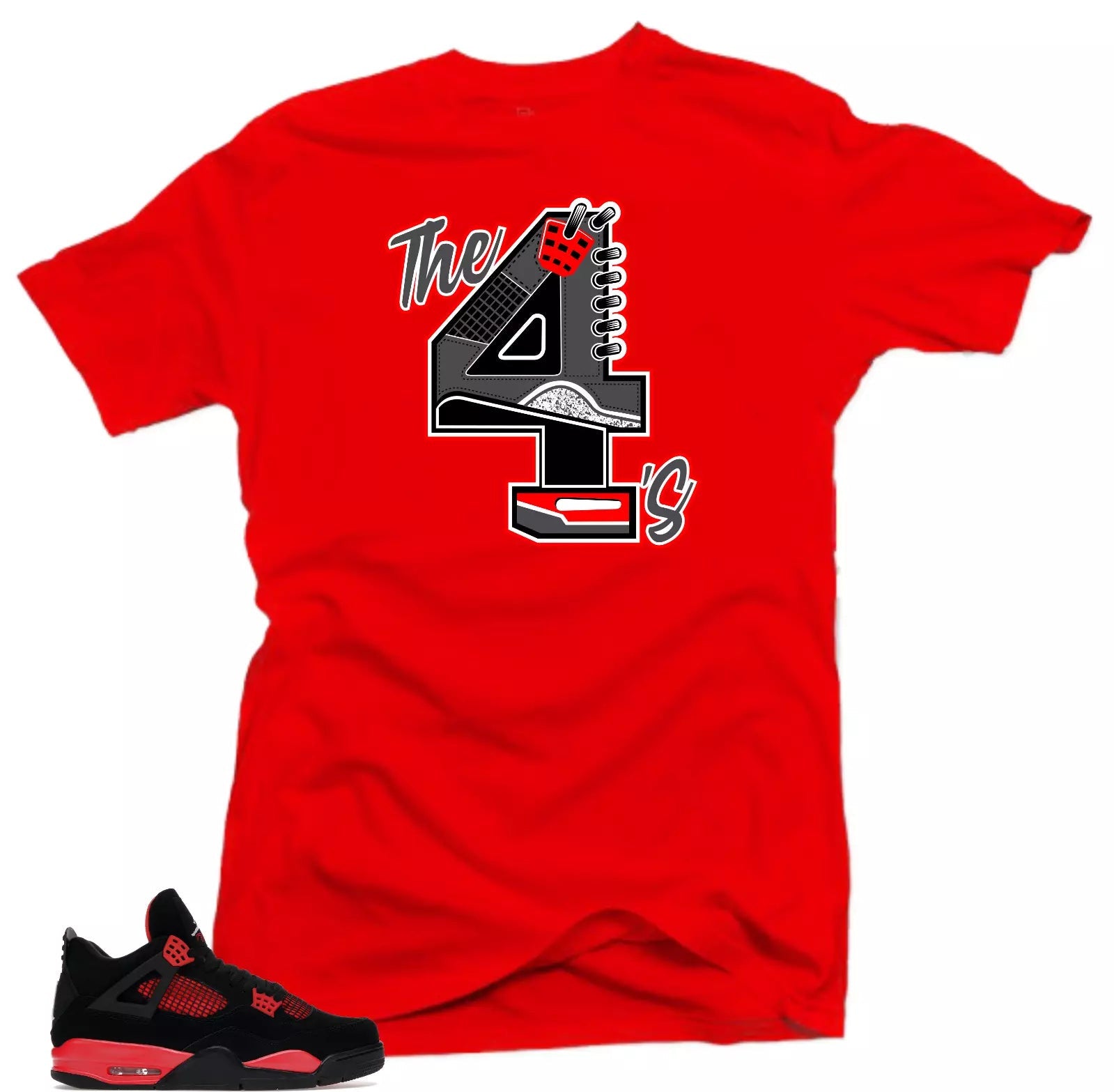 Shirt to Match Jordan 4 Red Thunder Bred Sneaker Shirts.The 4's Red Tees T-Shirt, Sneaker Match Tee