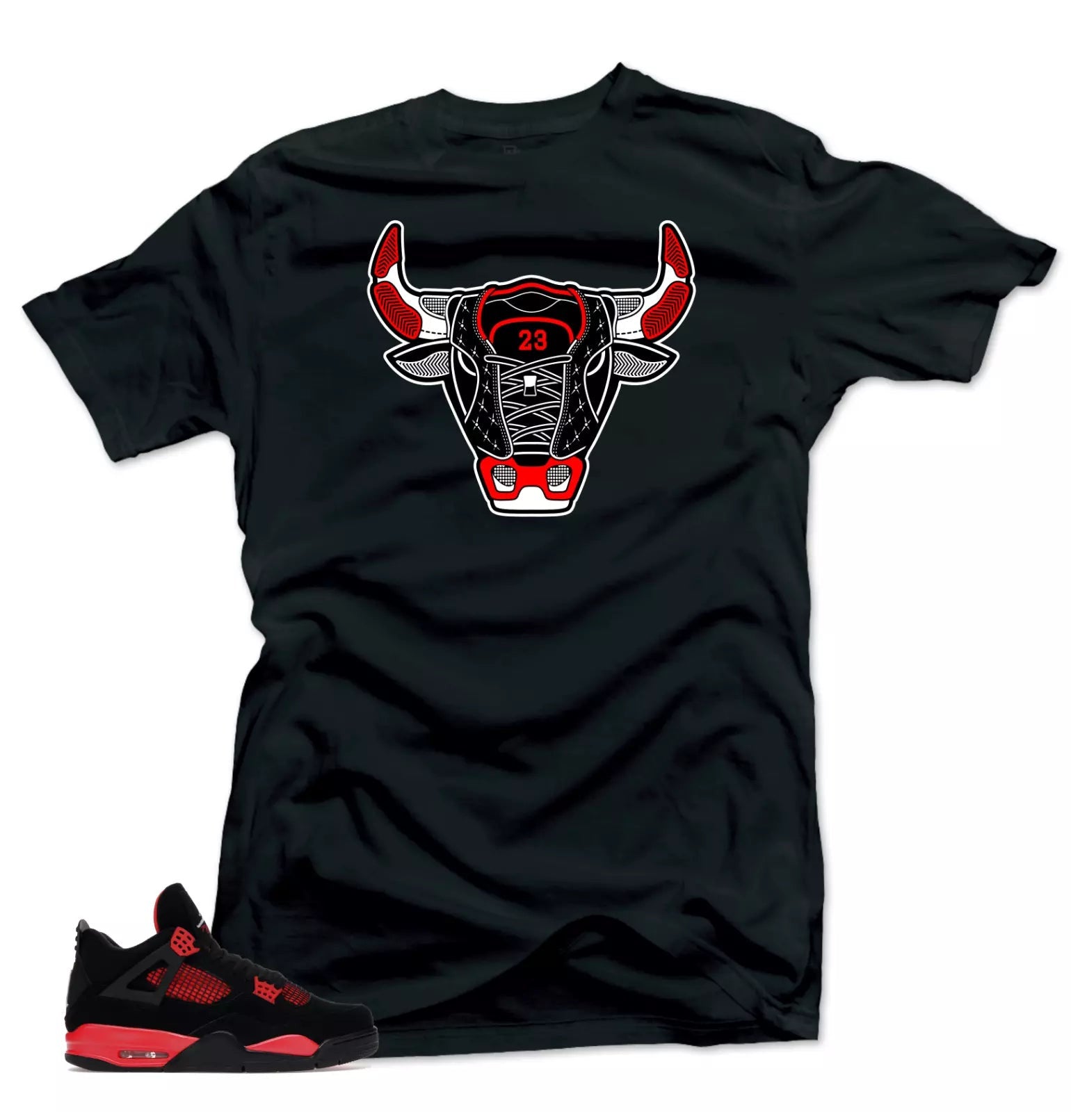 Shirt to Match Jordan 4 Red Thunder Bred Sneaker Shirts.Bull 4 Black tees T-Shirt, Sneaker Match Tee