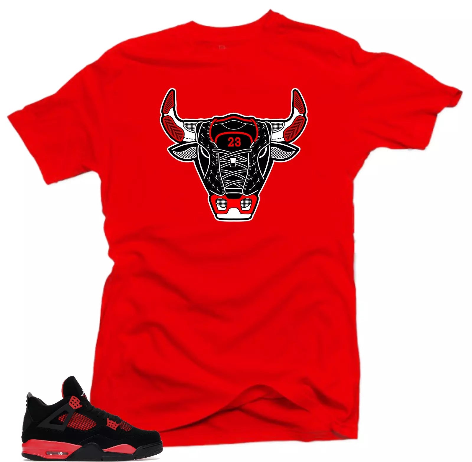Shirt to Match Jordan 4 Red Thunder Bred Sneaker Shirts.Bull 4 Red tees T-Shirt, Sneaker Match Tee