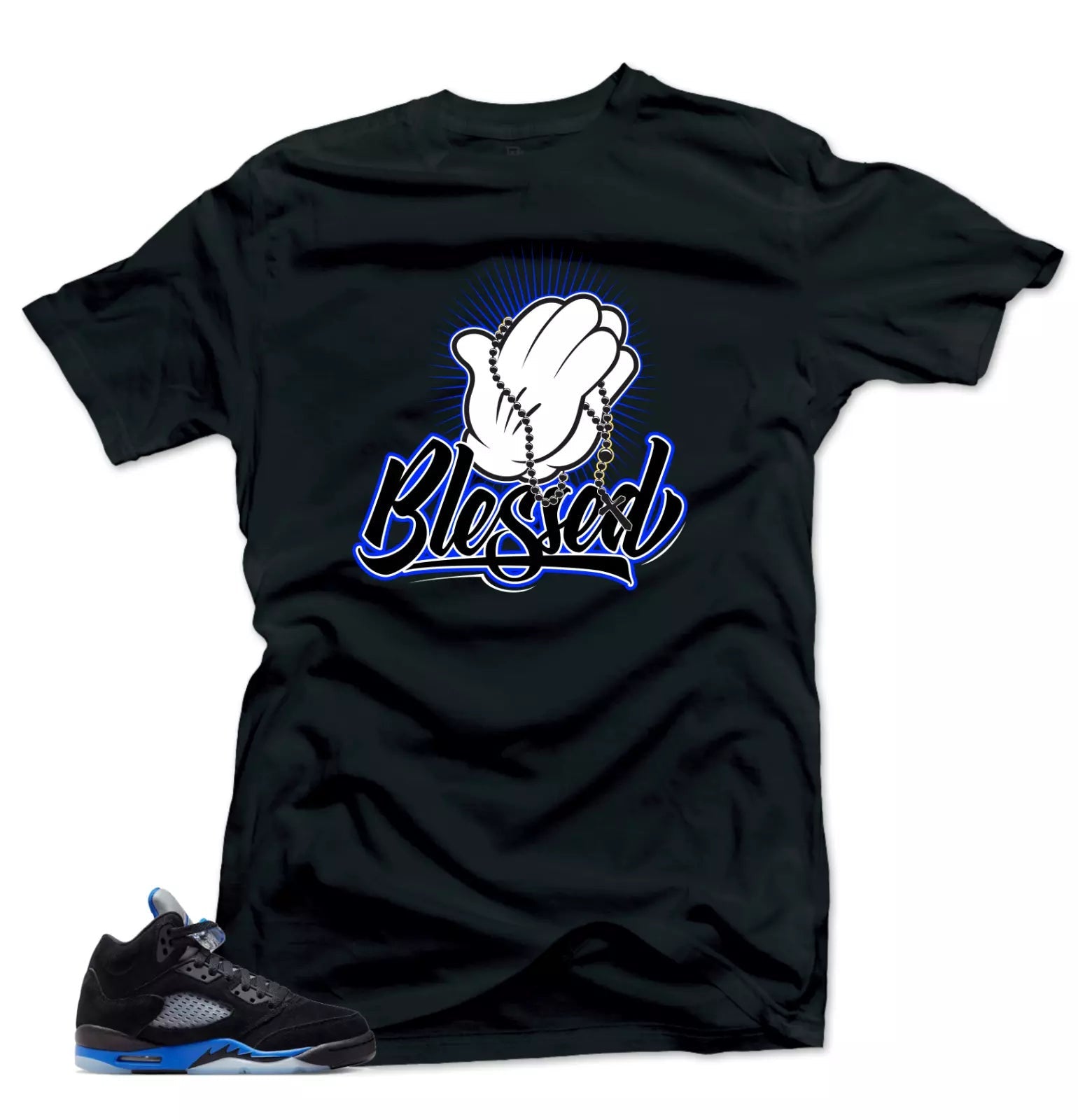 Shirts to Match Jordan 5 Racer Blue Sneakers.Blessed Tees T-Shirt, Sneaker Match Tee