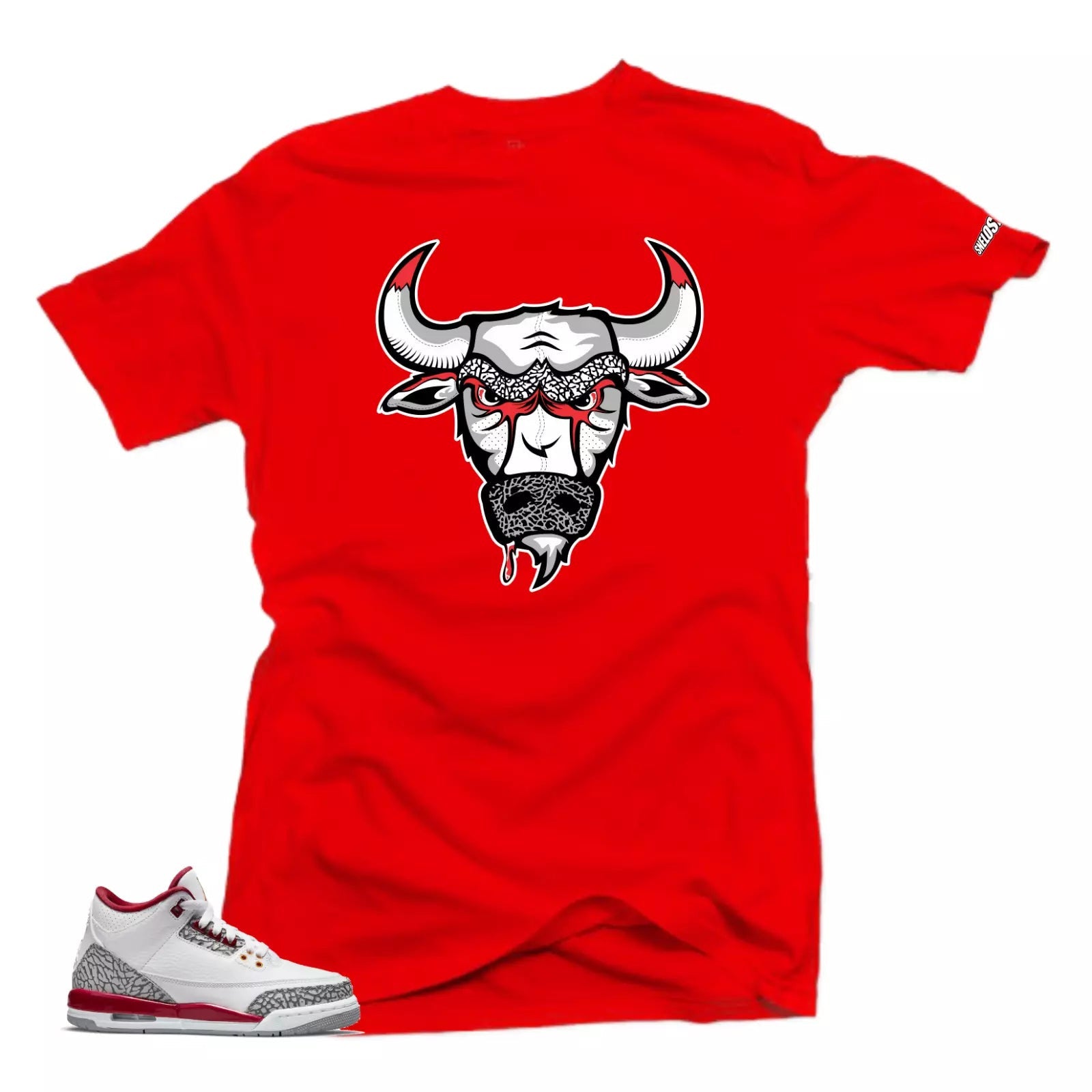 Shirt To Match Jordan 3 Cardinal Red Sneakers -Bull 3 Sneaker Tees T-Shirt, Sneaker Match Tee