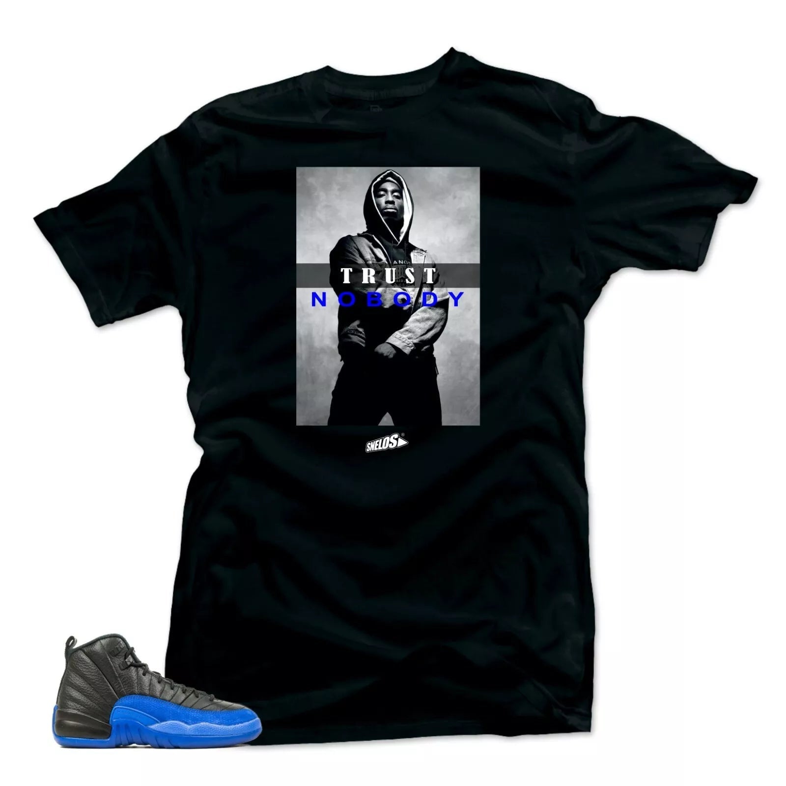 Shirt to Match Jordan 12 Game Royal Sneaker Tees-Trust No Body Black T-Shirt, Sneaker Match Tee