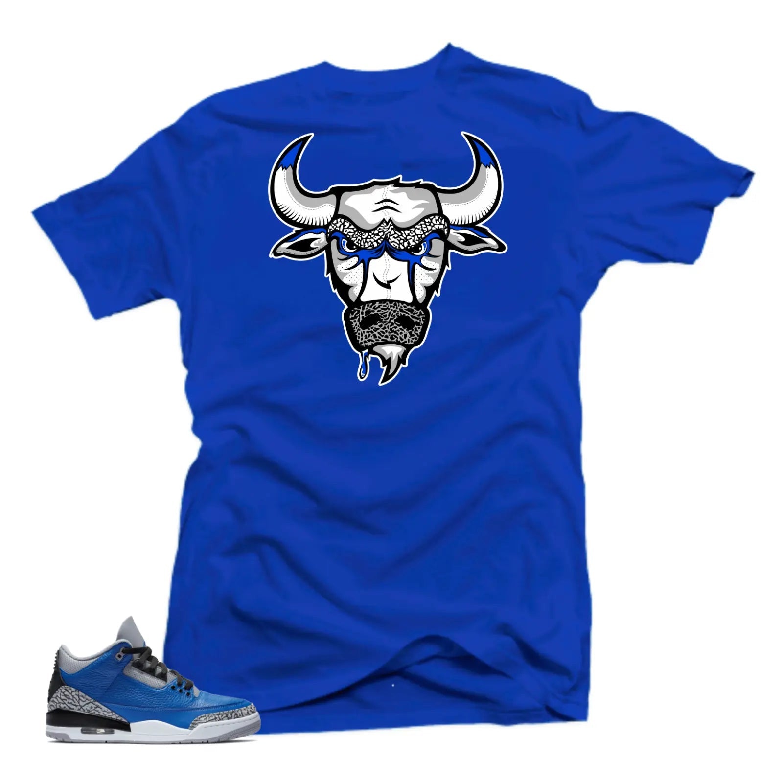 Shirt Match Jordan Retro 3 Varsity Royal Blue Cement- Bull 3 Royal Tee T-Shirt, Sneaker Match Tee