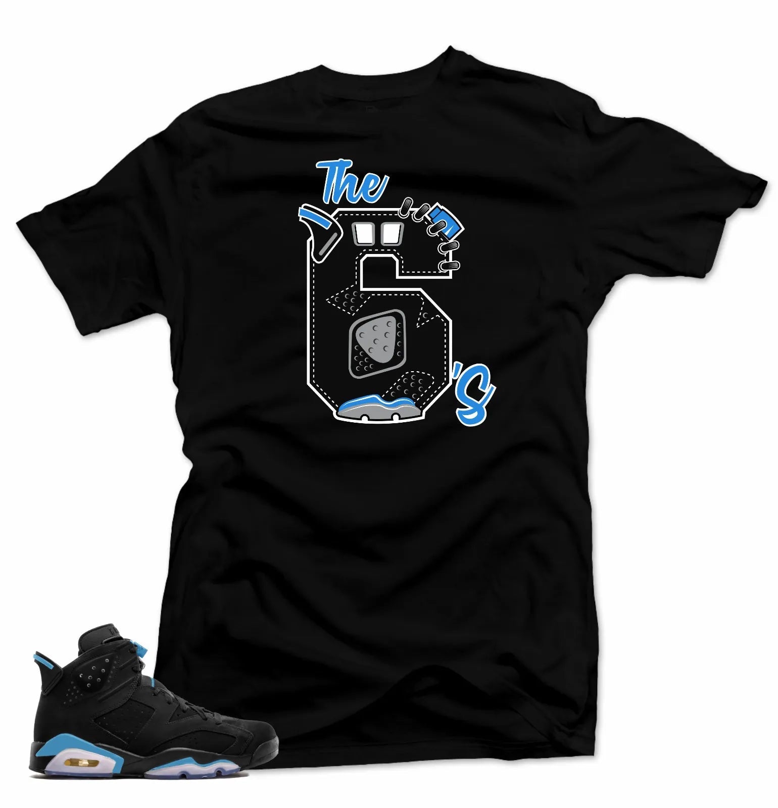 Shirt to match Jordan Retro 6 UNC Sneakers.The 6's Black Tee T-Shirt, Sneaker Match Tee