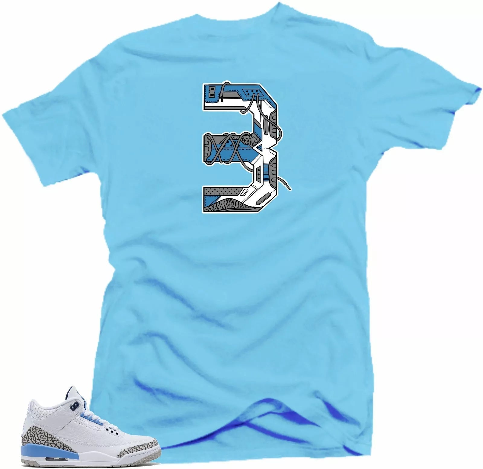 Shirt to Match Jordan Retro 3 UNC Cement Sneakers- 3 Tees T-Shirt, Sneaker Match Tee