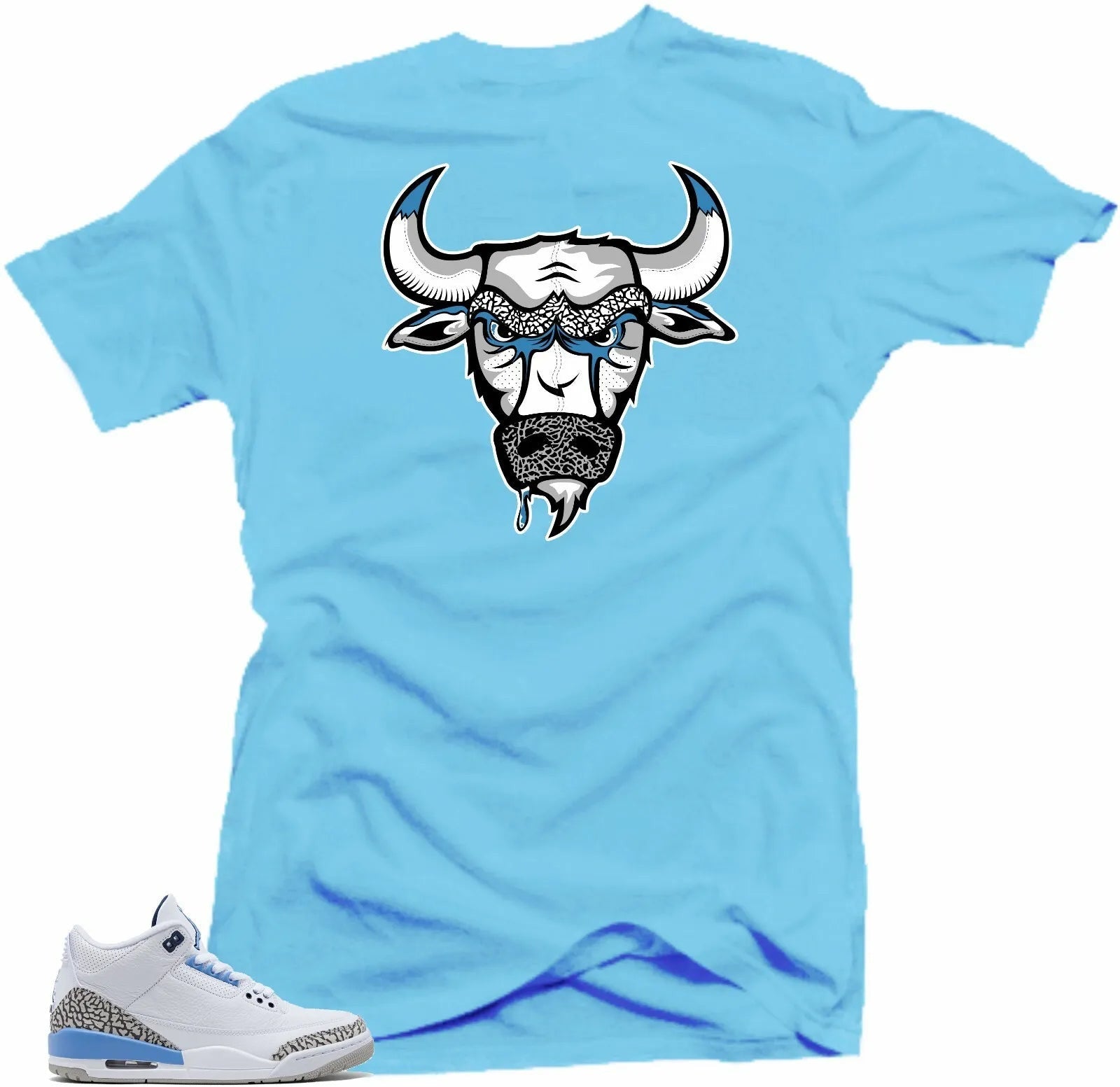 Shirt to Match Jordan Retro 3 UNC Cement Sneakers- Bull 3 Tees T-Shirt, Sneaker Match Tee