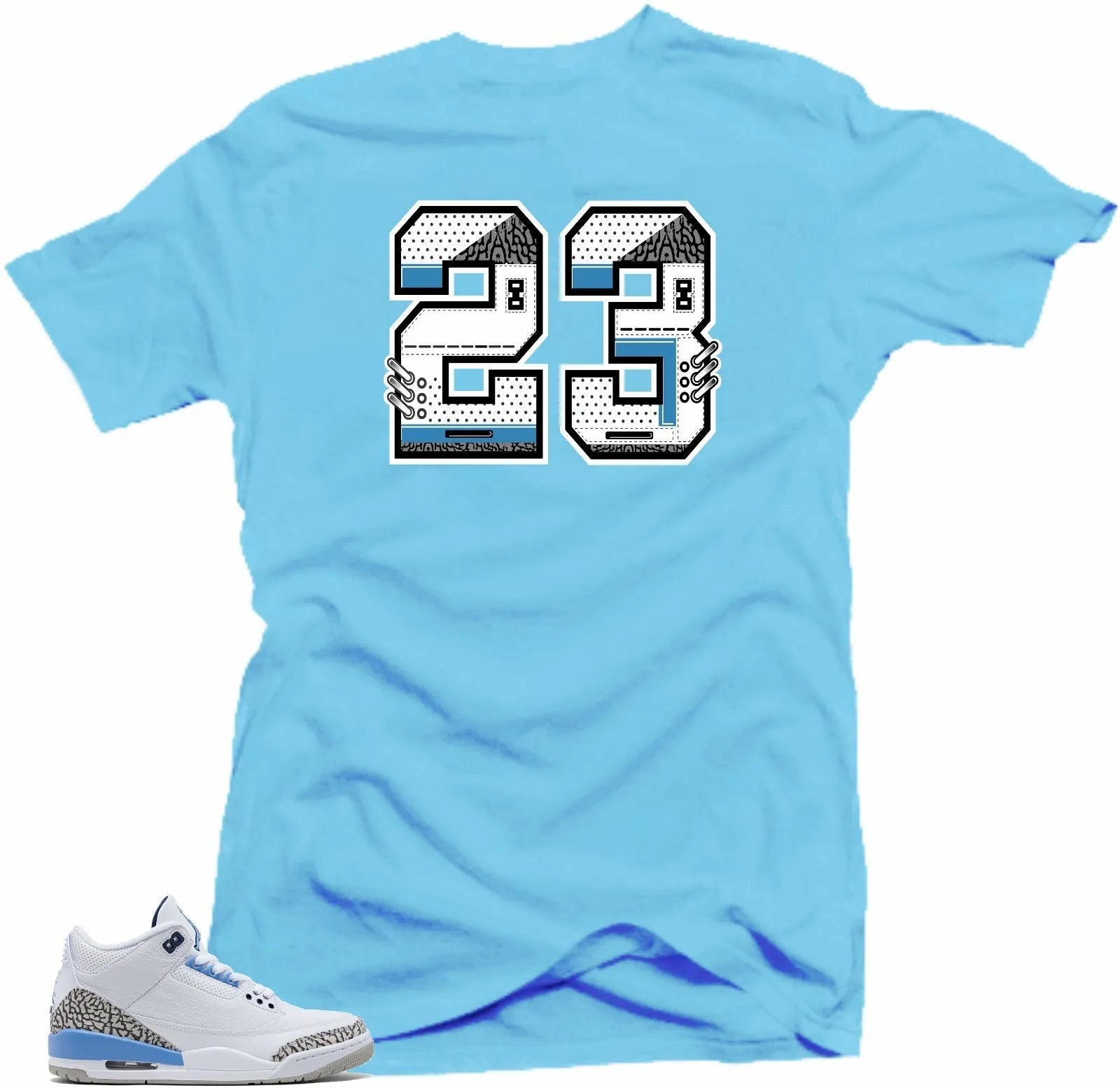 Jordan Retro 3 UNC Carolina Cement Sneaker Tees Shirt - 23 T-Shirt, Sneaker Match Tee