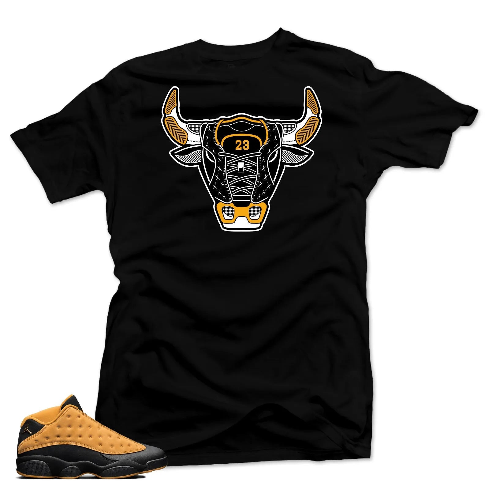 Shirt to match Air Jordan Retro 13 Chutney Sneakers. Bull 13 Black Tee T-Shirt, Sneaker Match Tee