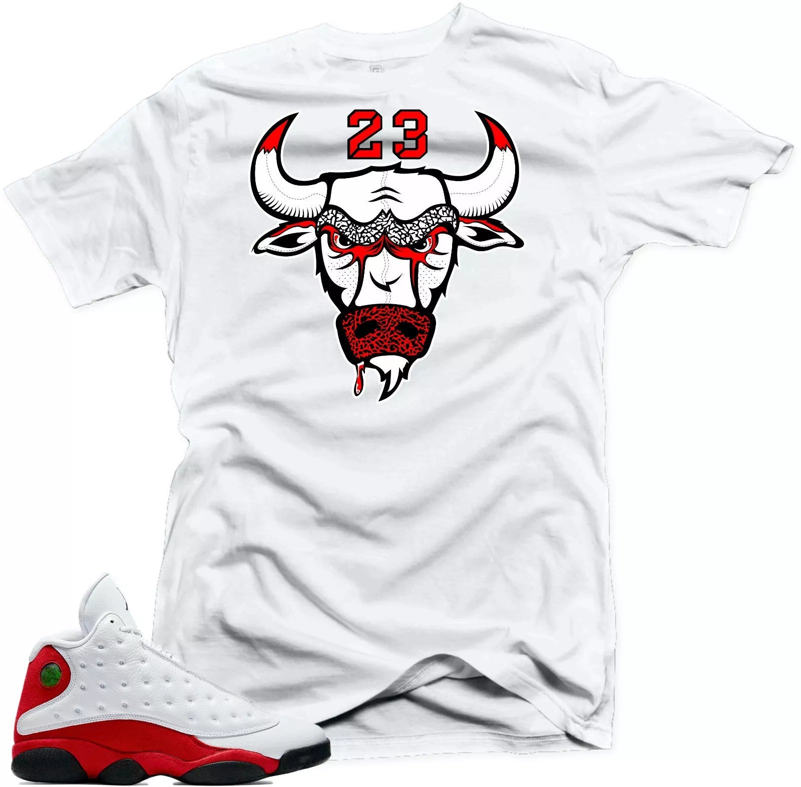 Shirt to Match Air Jordan 13 Chicago Sneakers Bull23 White Tee T-Shirt, Sneaker Match Tee