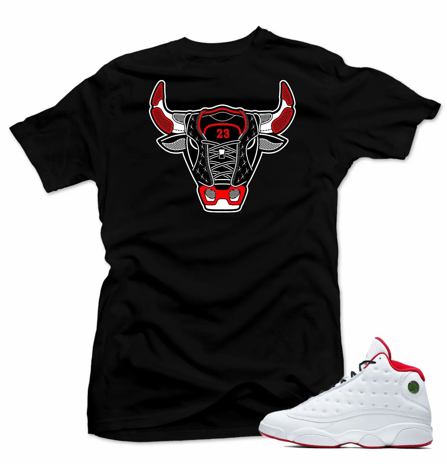 Shirt to match Air Jordan History of Flight Retro 13. Bull 13 Black Tee T-Shirt, Sneaker Match Tee