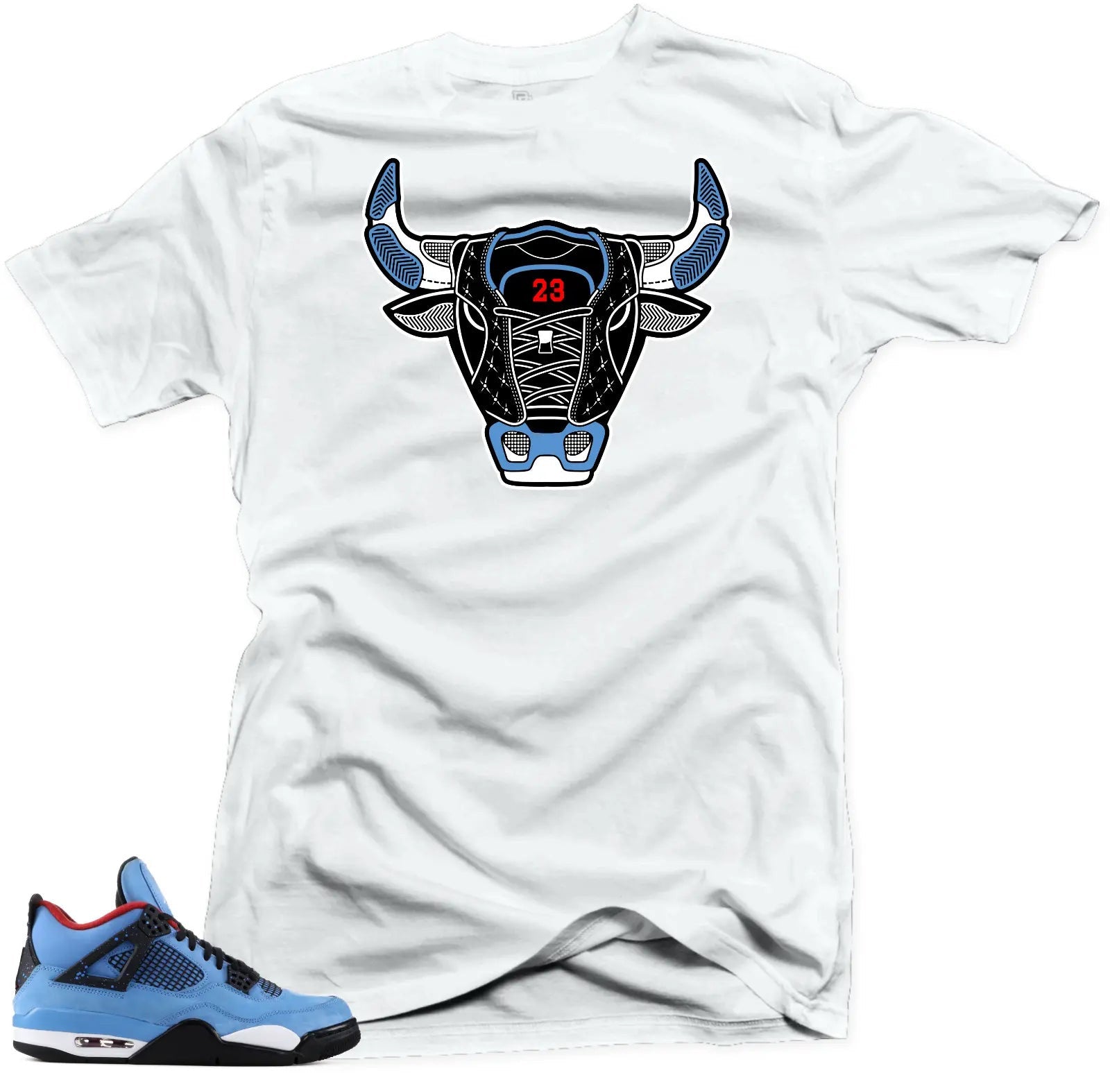 Shirt to Match Jordan 4 Cactus Jack Sneakers.Bull 4 White Tee T-Shirt, Sneaker Match Tee