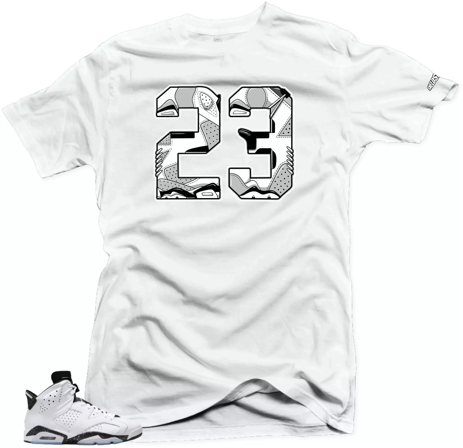 Shirt To Match Jordan 6 Retro Reverse Oreo-The 23 Gray. White Tees T-Shirt, Sneaker Match Tee