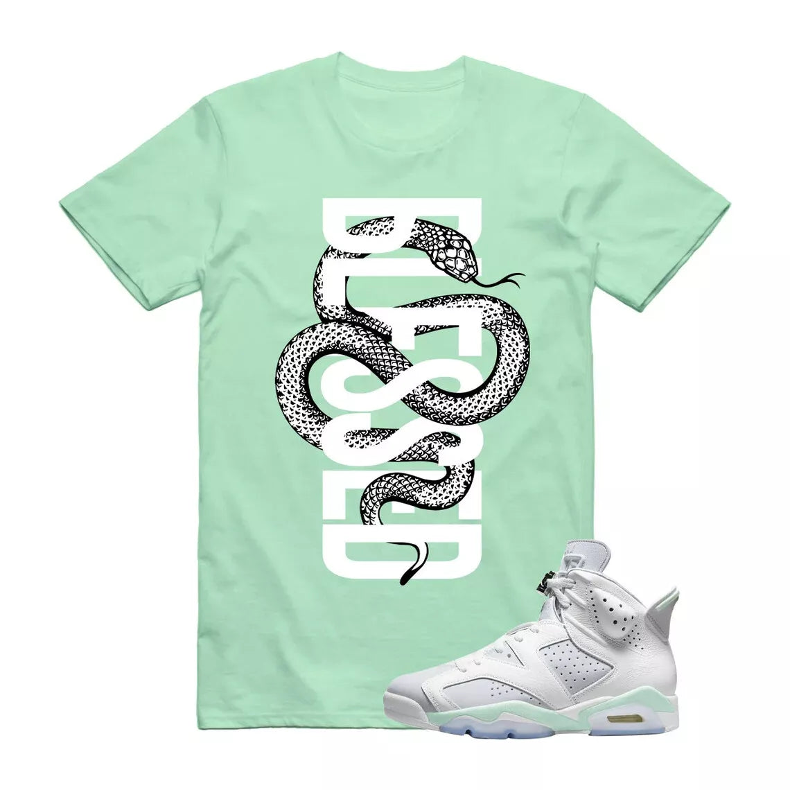SNAKEB T Shirt to match Jordan 6 WMNS Mint Foam Pure Platinum Green Glow Dunk 1 T-Shirt, Sneaker Match Tee