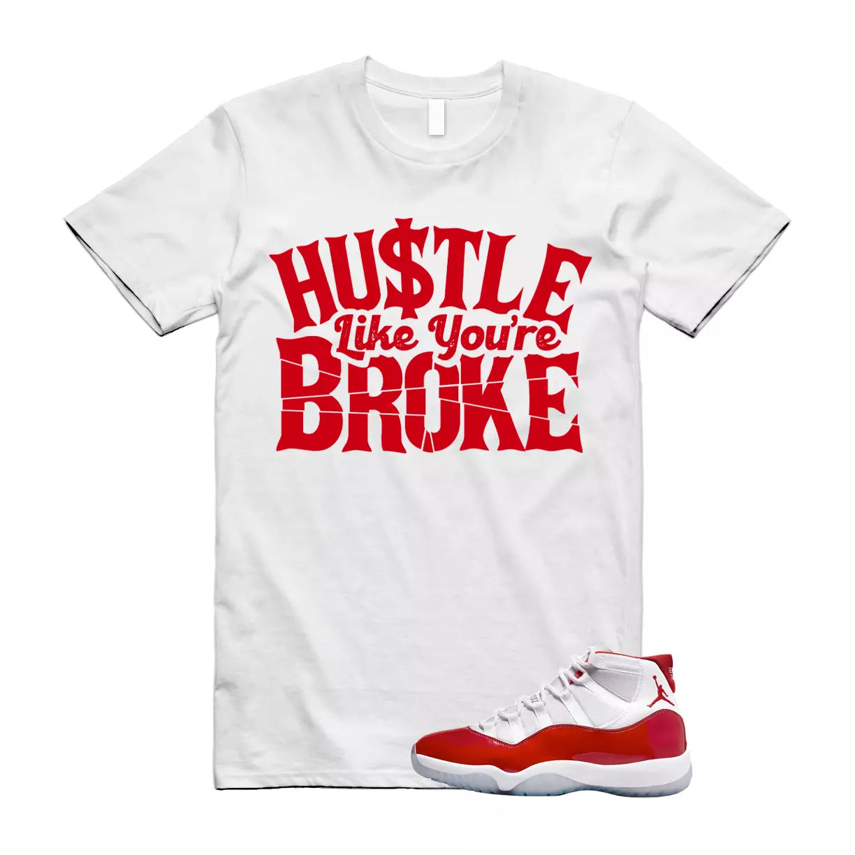 BROKE Shirt to match 11 Cherry Red Varsity University Bred Platinum TwistedUNLV T-Shirt, Sneaker Match Tee