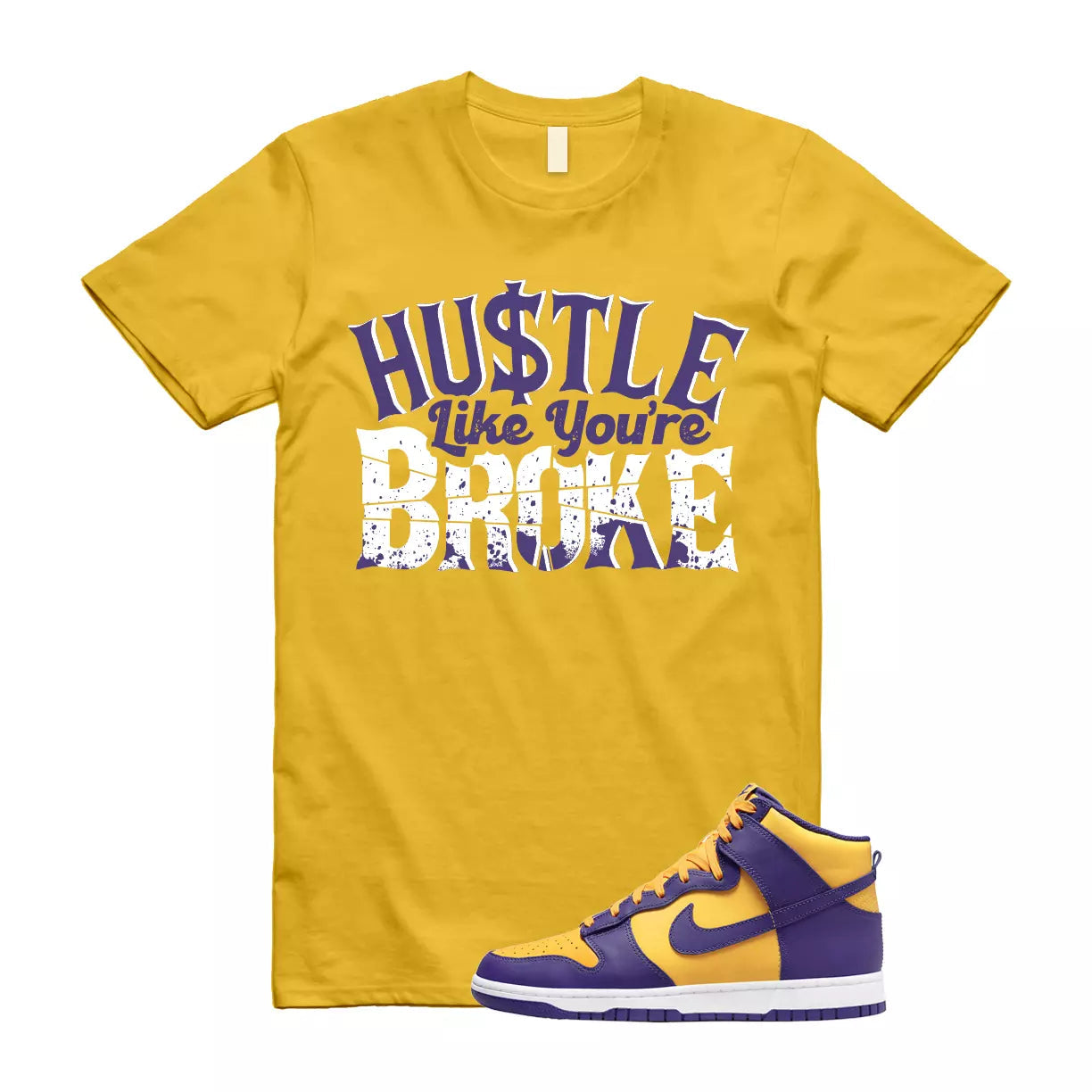BROKE T Shirt to match Dunk High Purple Yellow Court Gold Home Away 95 Lebron T-Shirt, Sneaker Match Tee