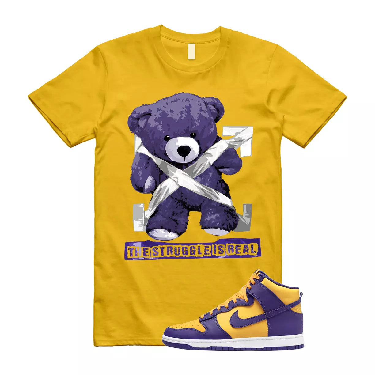 The Struggle is Real T-Shirt to match Dunk High Purple Yellow Court Gold Home Away 95 Lebron T-Shirt, Sneaker Match Tee