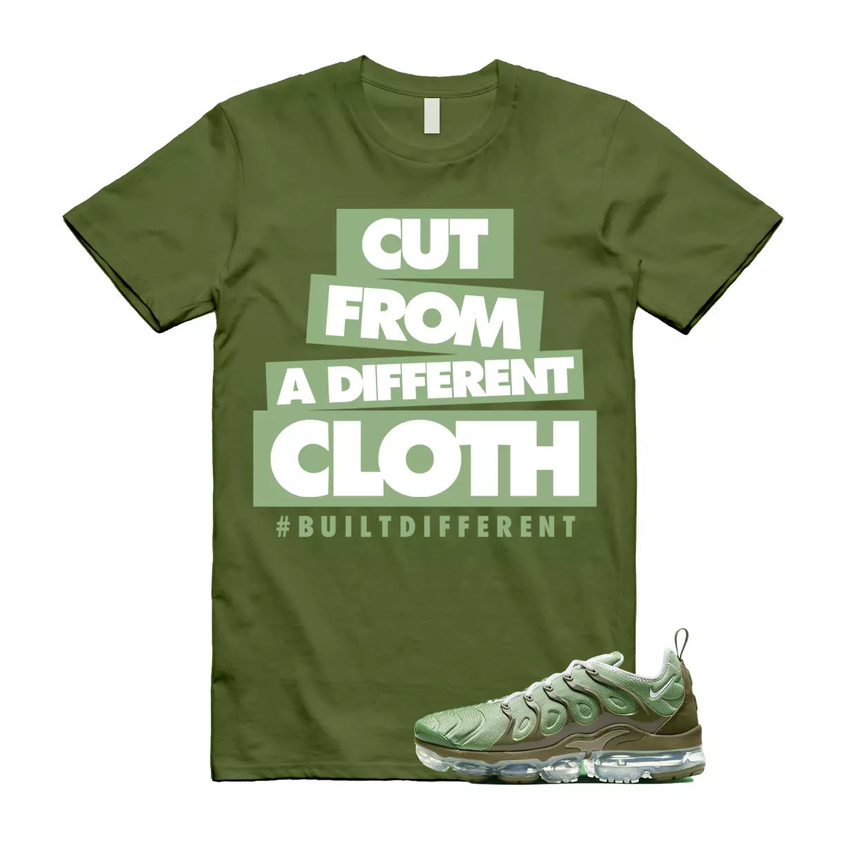 CLOTH T Shirt to match Air VaporMax Plus Olive Green Cargo Khaki Rough Dunk T-Shirt, Sneaker Match Tee