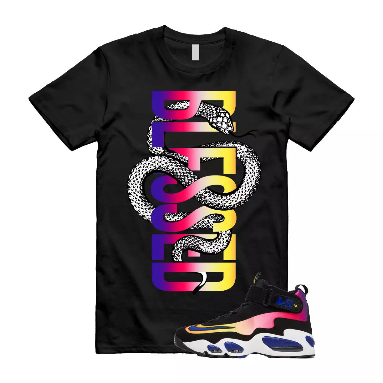 Air Griffey Max 1 Los Angeles Sunset 24 Purple Pink Blue T Shirt Match SNAKE T-Shirt, Sneaker Match Tee