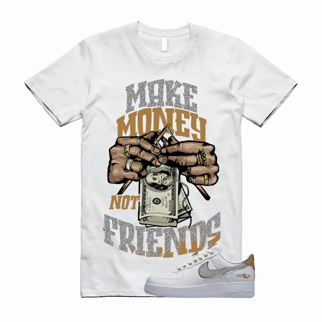 MM Shirt to match Air Force1 Low NOLA Silver Glitter Metallic Gold University T-Shirt, Sneaker Match Tee