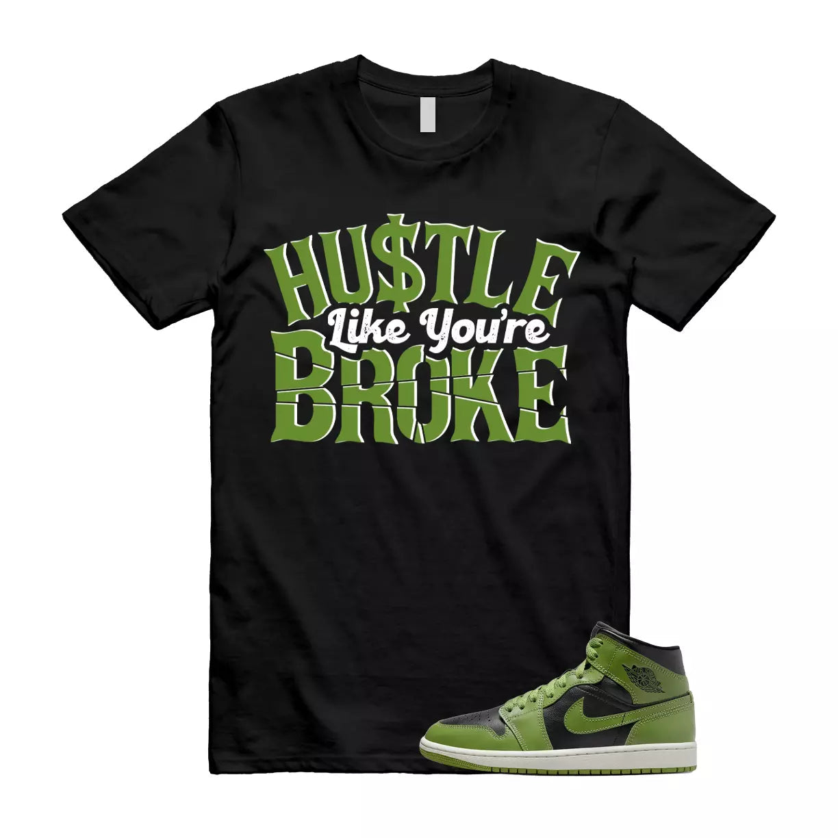 BROKE T Shirt to match Jordan 1 Mid Altitude Green Heather Sail Mean Electric T-Shirt, Sneaker Match Tee