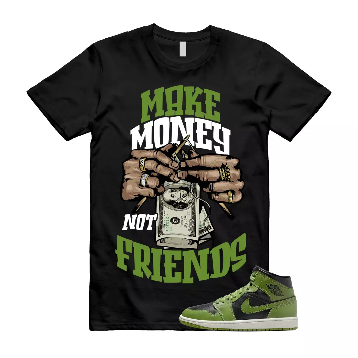 MM T Shirt to match Jordan 1 Mid Altitude Green Heather Sail Mean Electric T-Shirt, Sneaker Match Tee